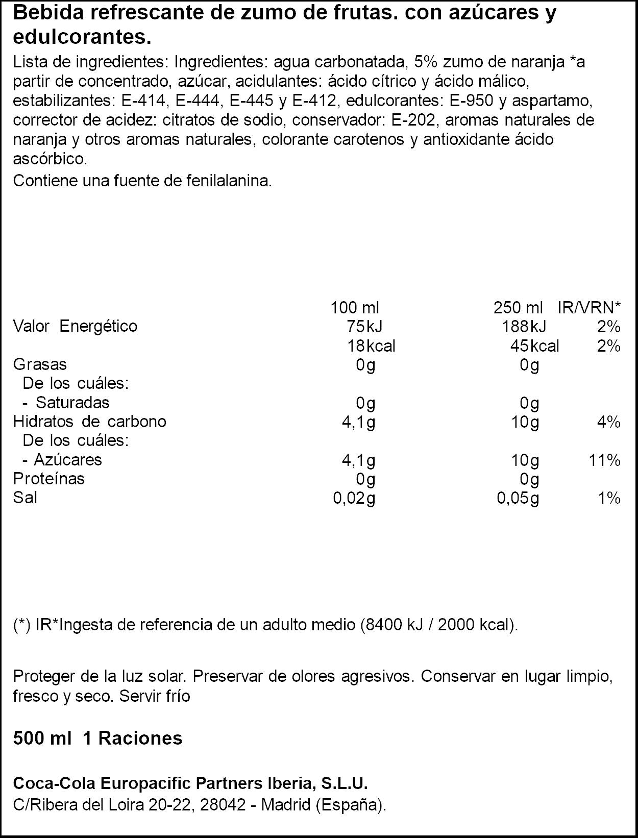 Refresco naranja botella Fanta 500ml