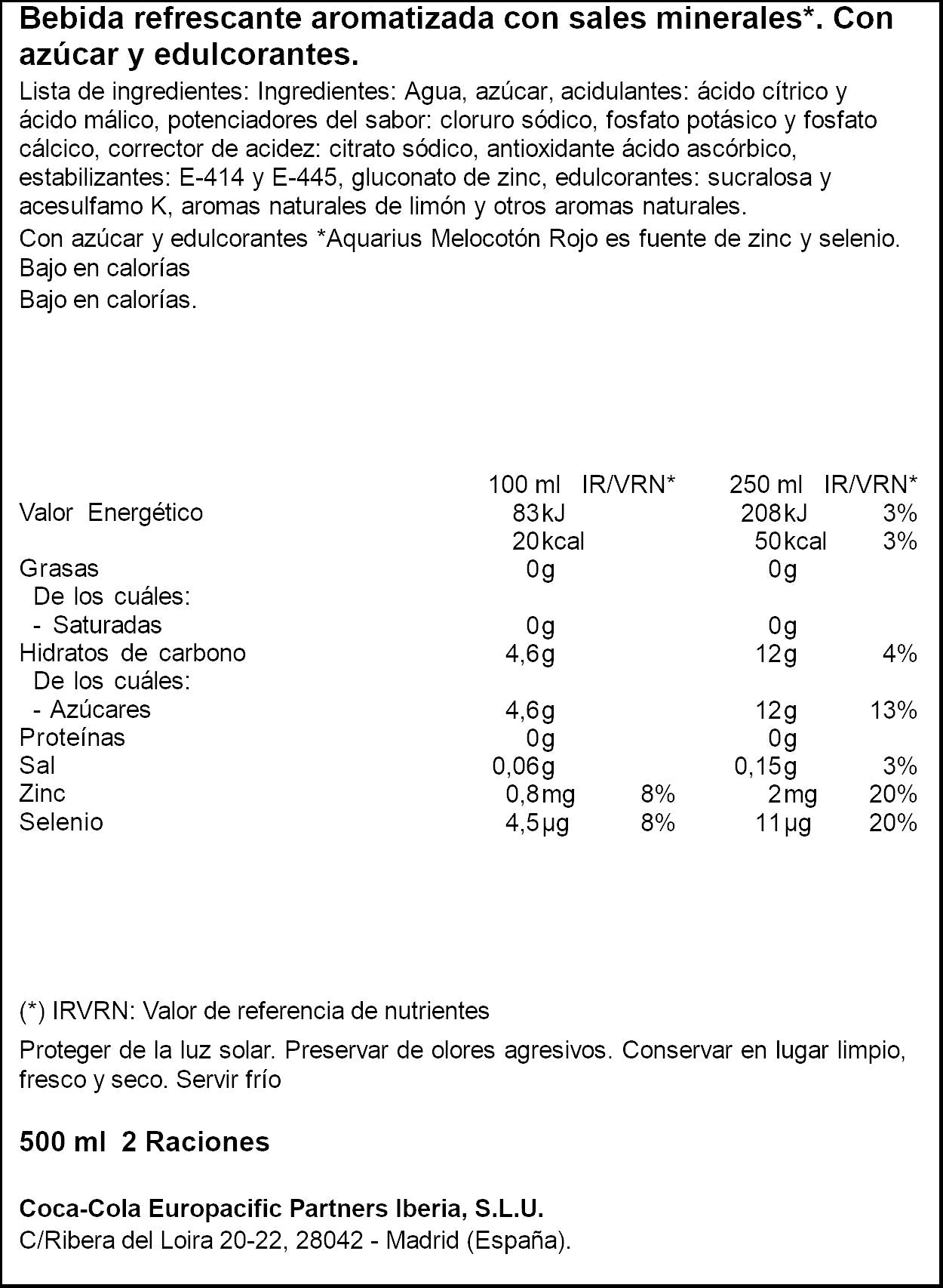 Bebida isotónica melocotón pet Aquarius 500ml