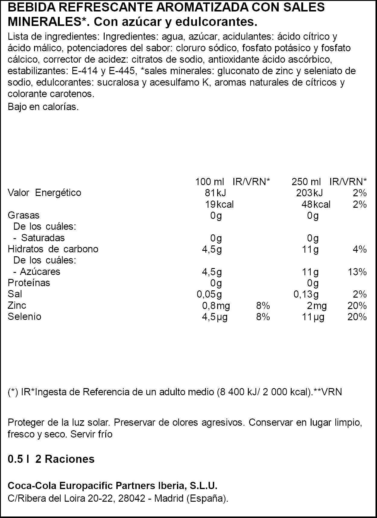 Bebida isotónica naranja pet Aquarius 500ml