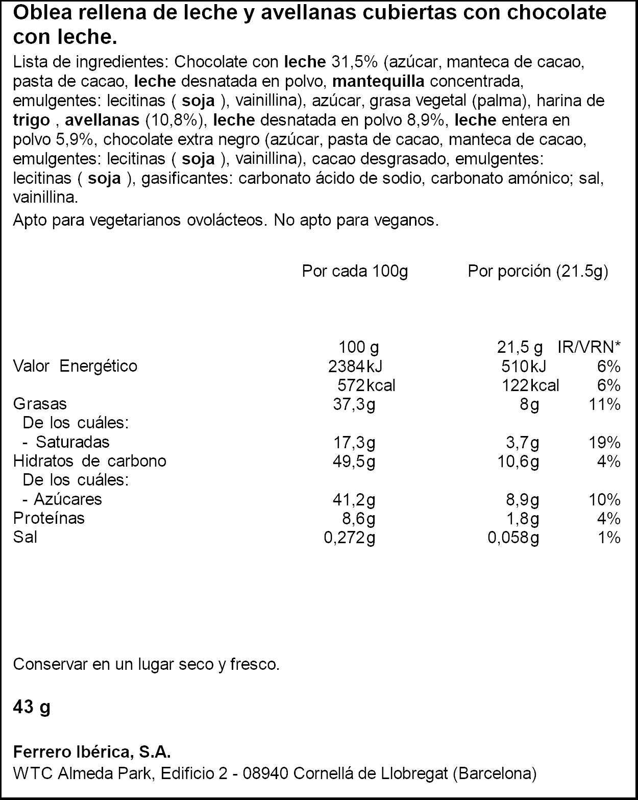 Barrita de avellana con galleta Kinder bueno 1u