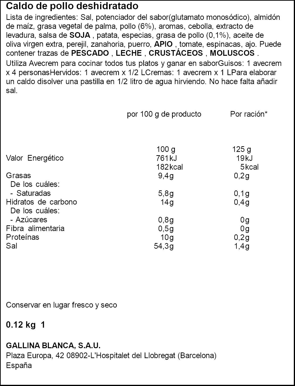 Pastilla caldo pollo Avecrem 12u