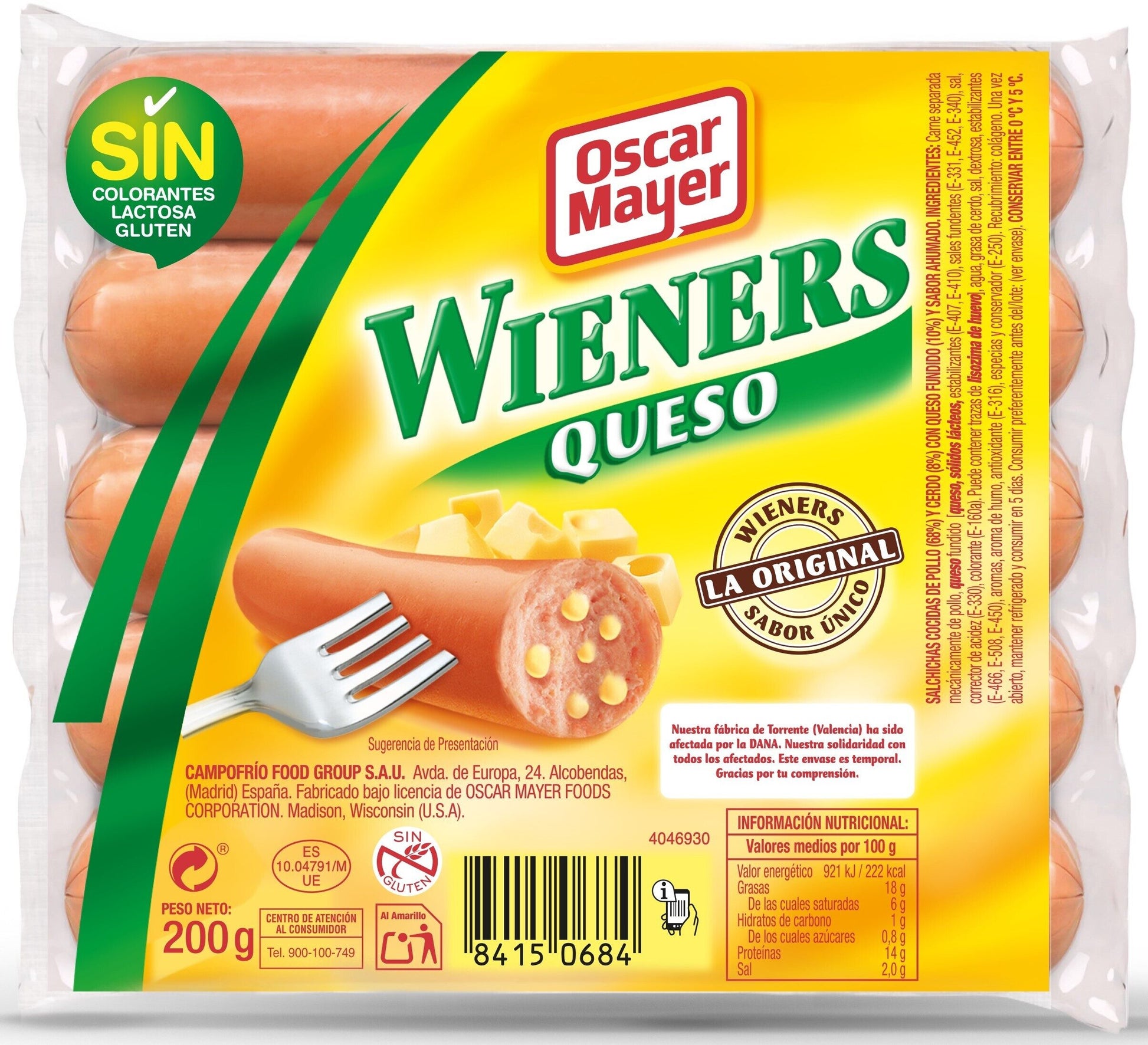 Salchicha queso wieners Oscar mayer 200g