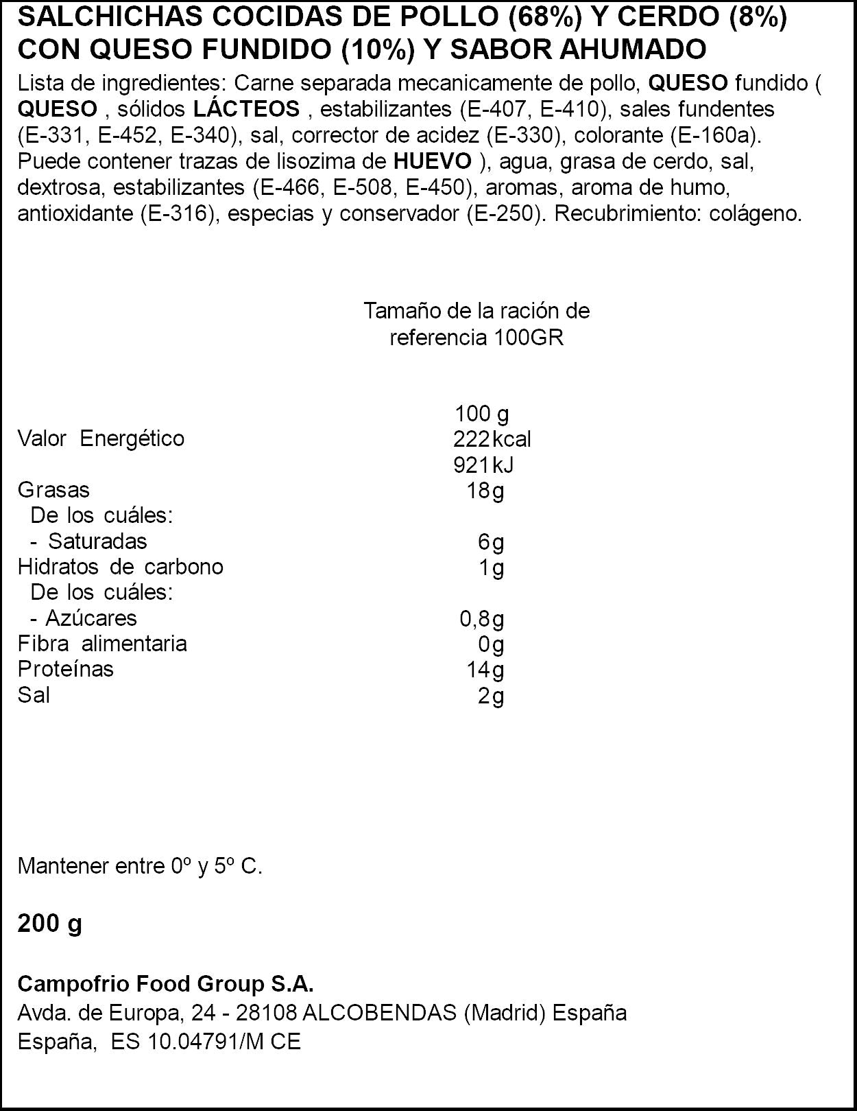 Salchicha queso wieners Oscar mayer 200g