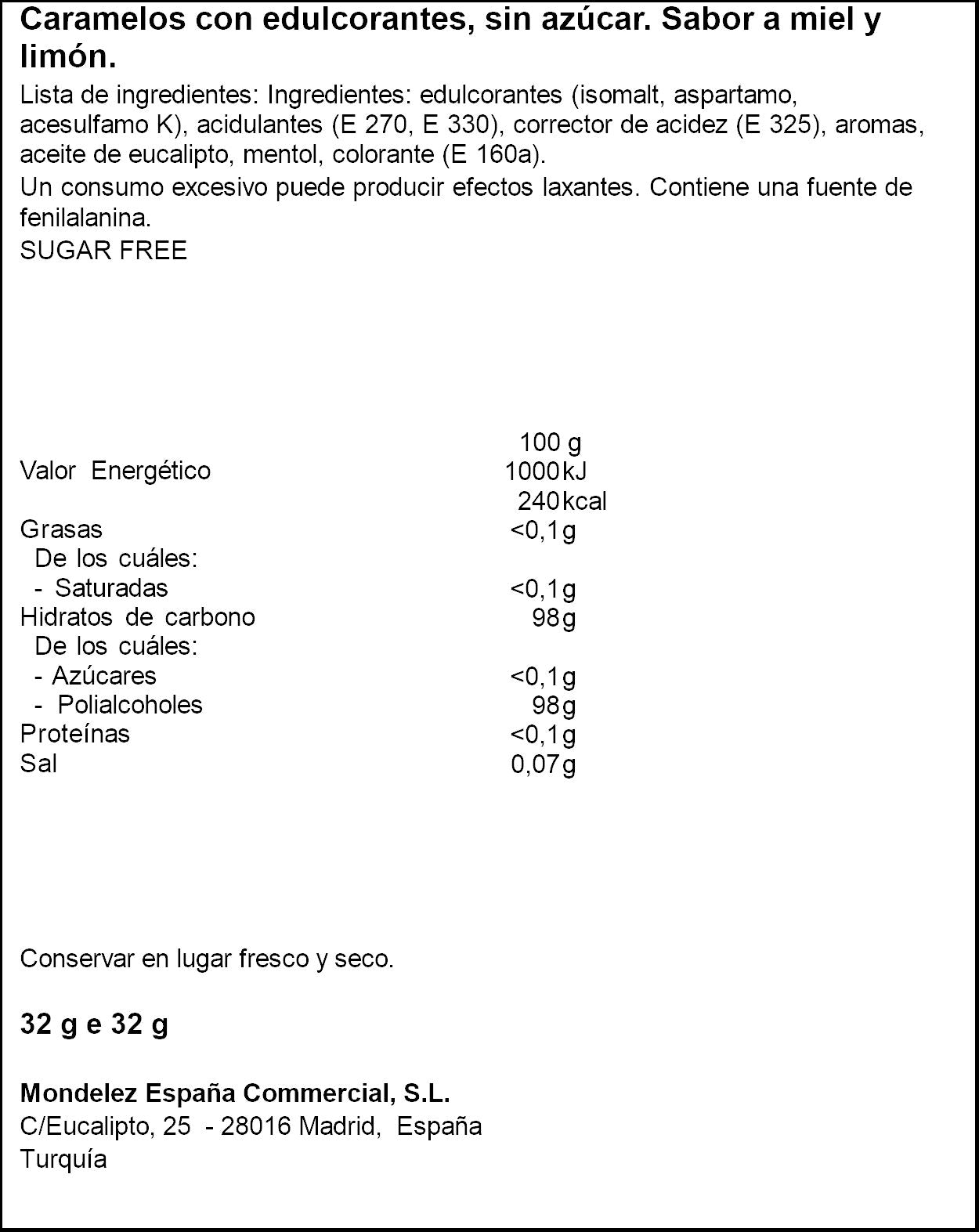 Caramelo miel y limon Halls 33g