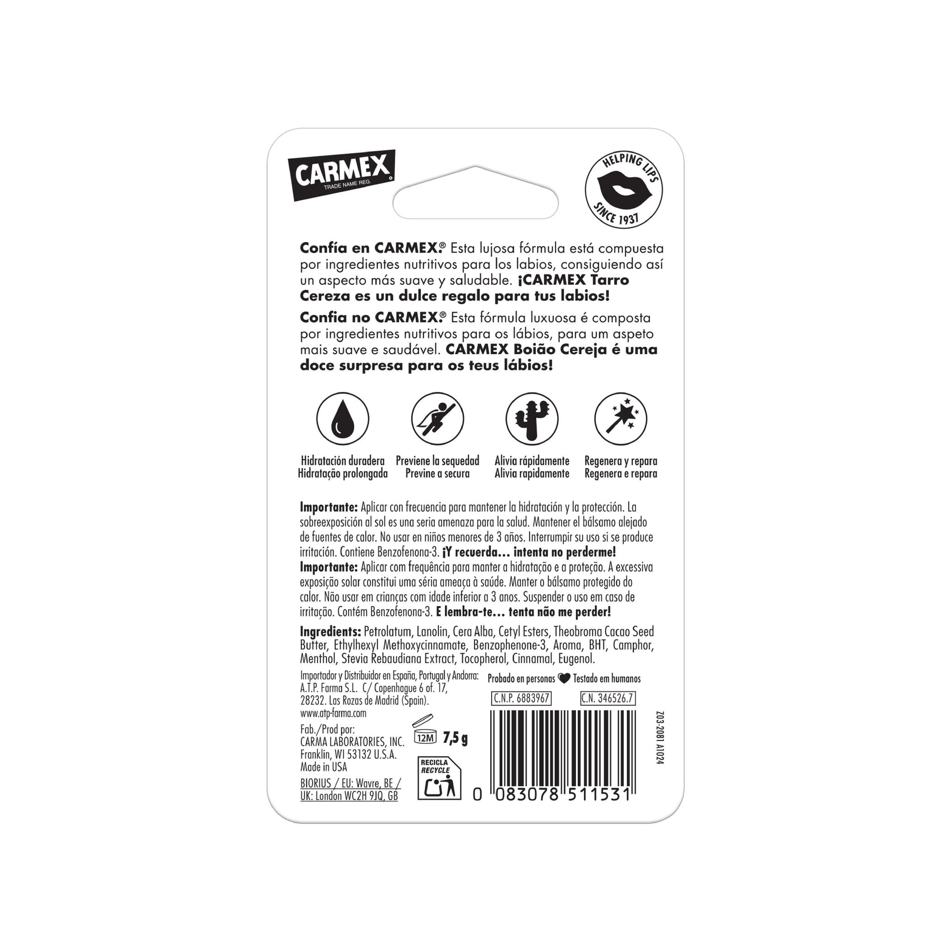 Bálsamo labial cereza Carmex 7.5g