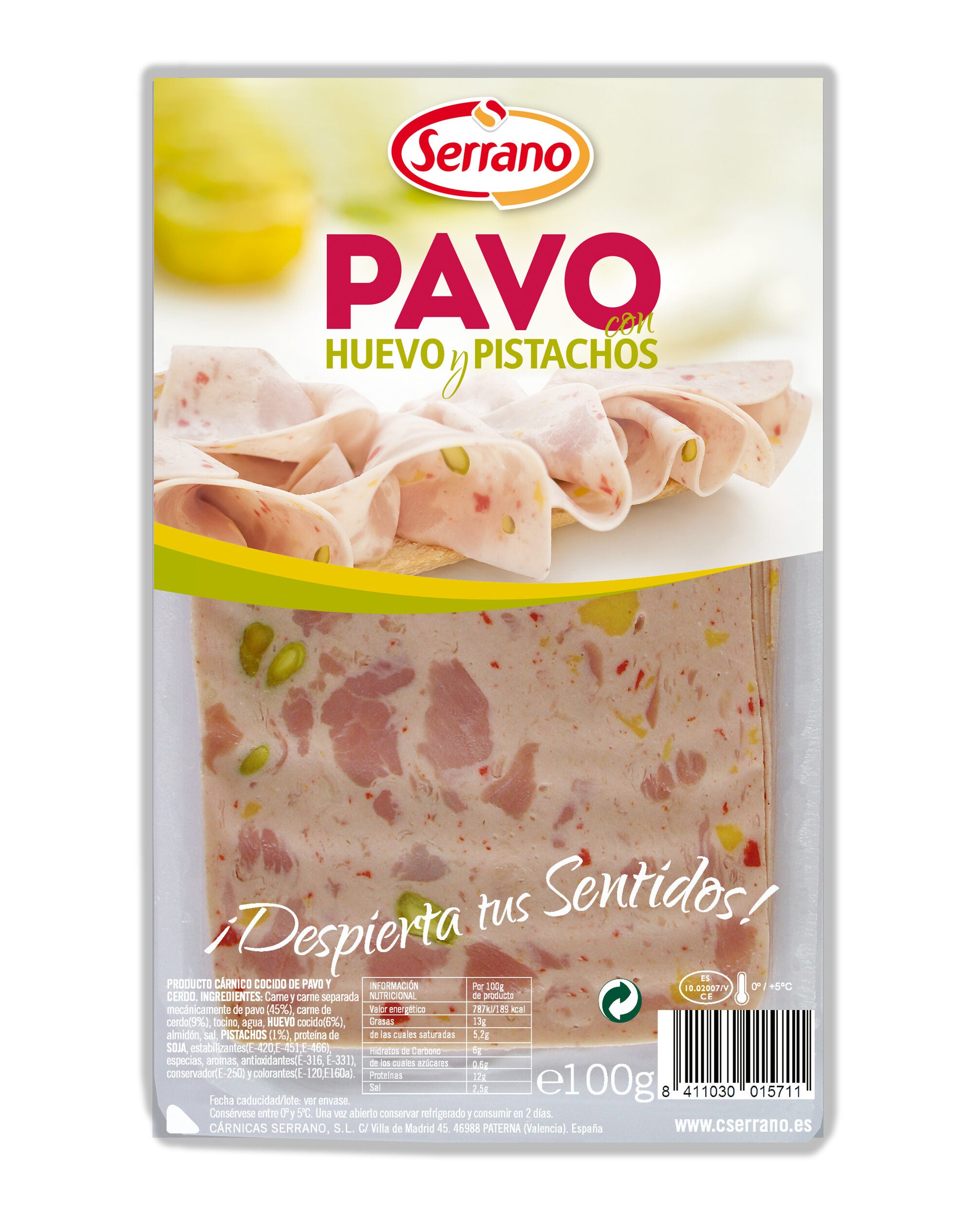 Pavo c/huevo y pistacho lonchas Serrano 90g