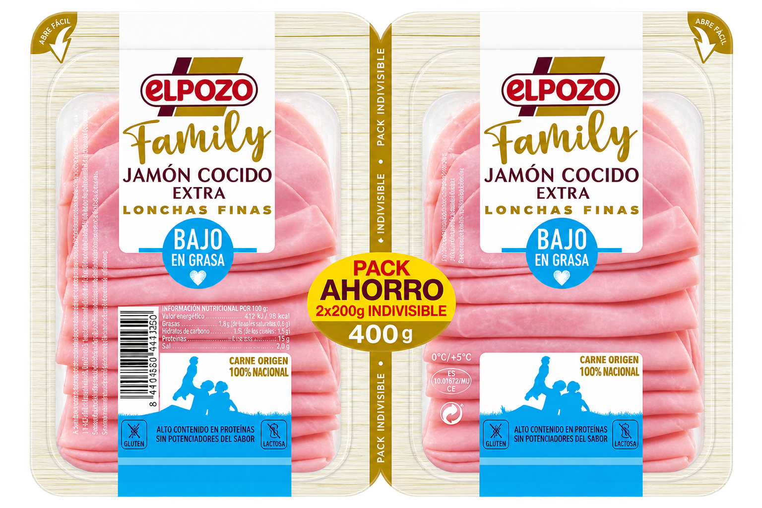 Jamon cocido finas lonchas family El pozo p2 225g/u