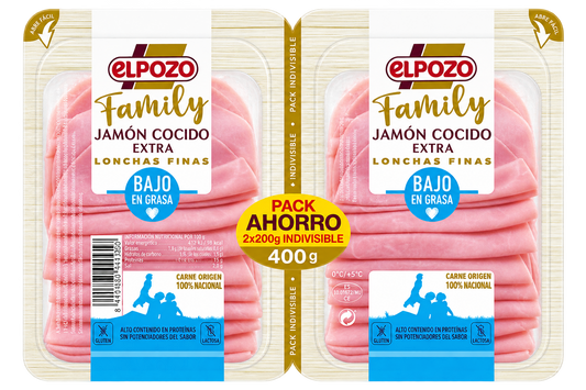 Jamon cocido finas lonchas family El pozo p2 225g/u La Despensa
