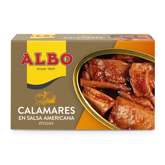 Calamar salsa americana ol-120 lata Albo 72g escurr La Despensa
