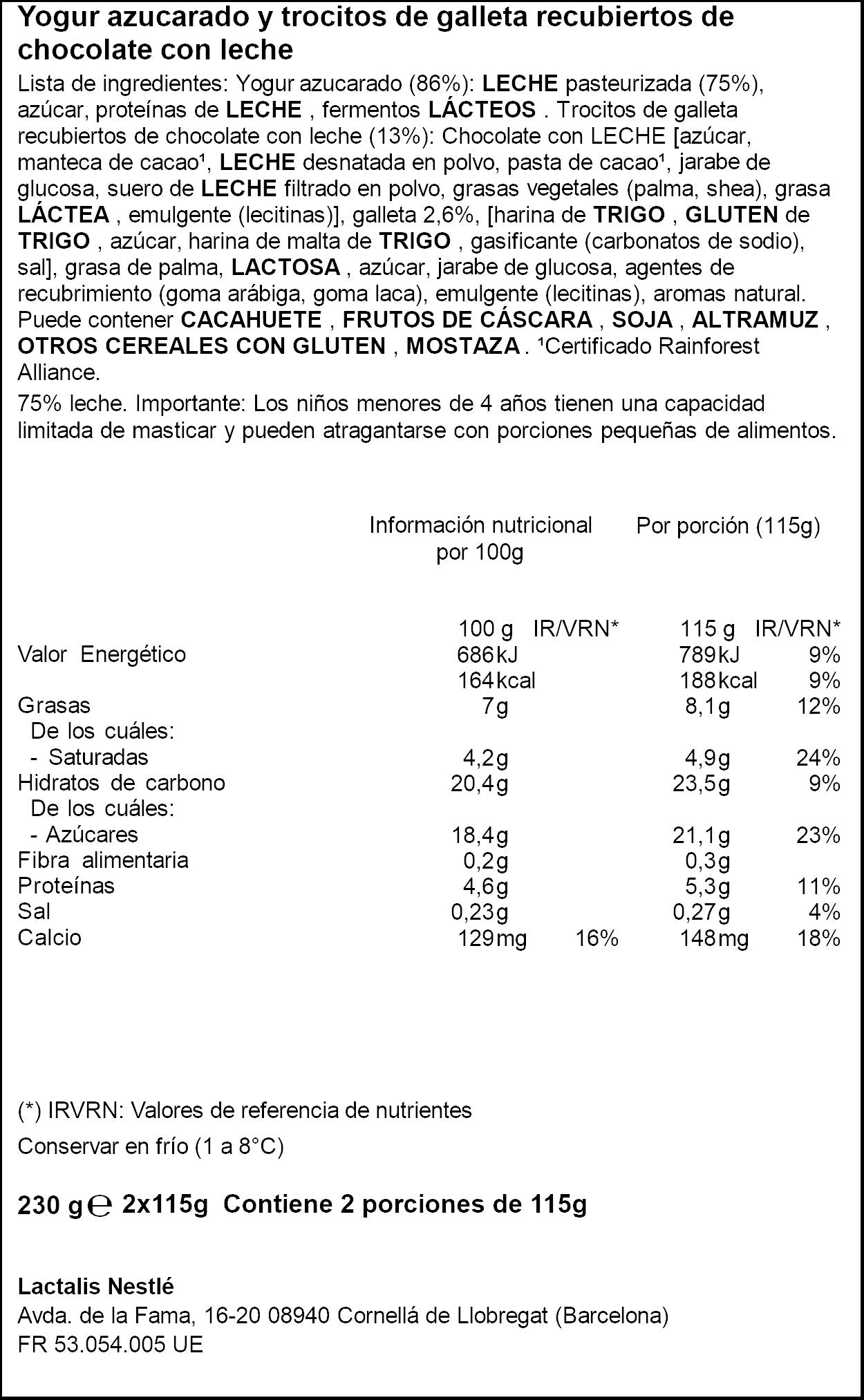 Yogurt natural c/kit kat Nestle p2 115g/u