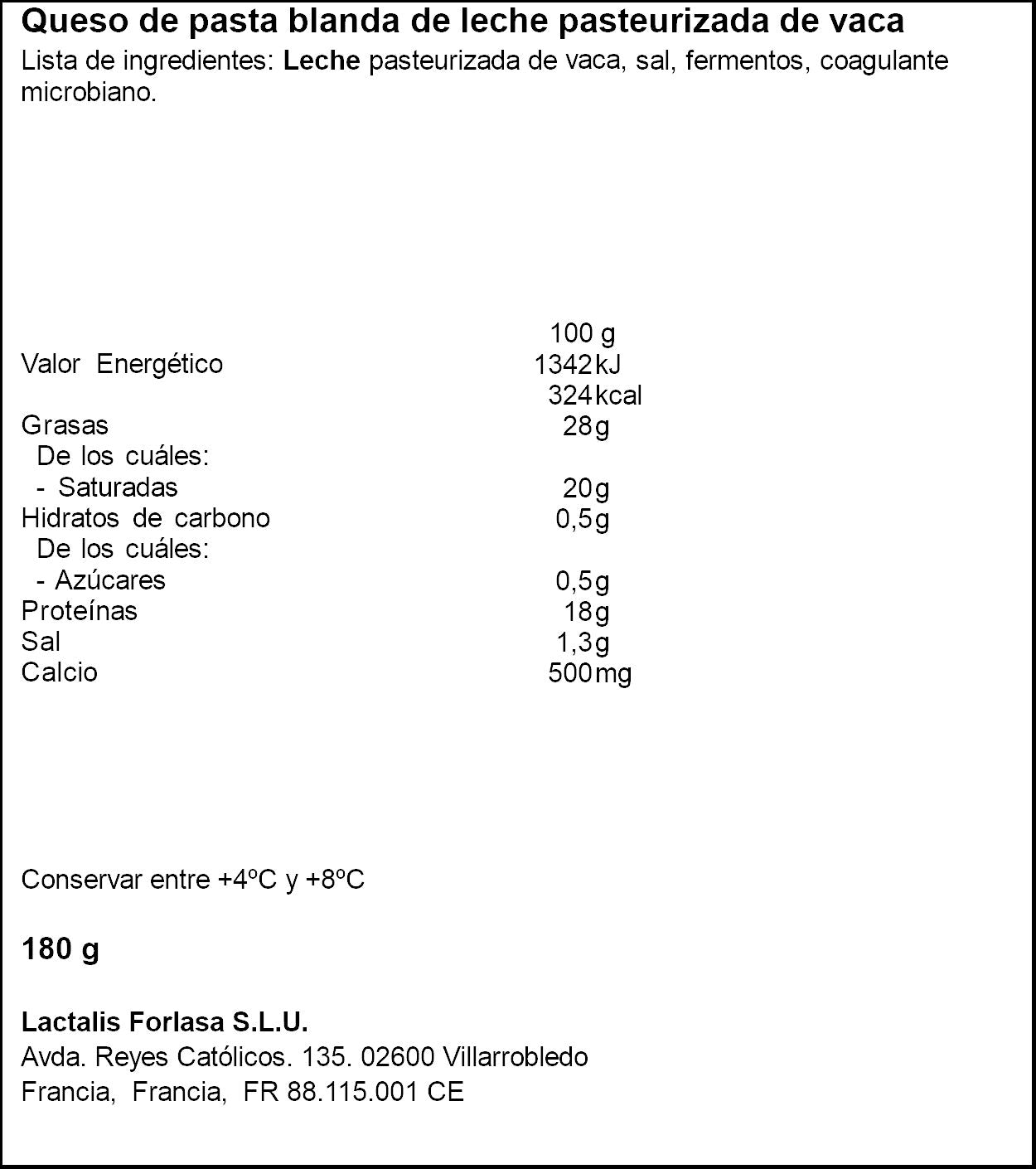 Snack queso brie vaca cremoso Président 180g