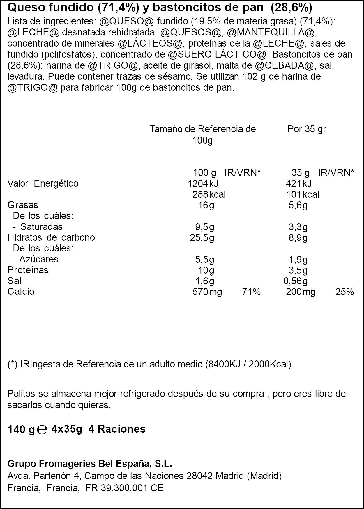 Crema de queso palitos de pan La vaca que rie p4 35g/u