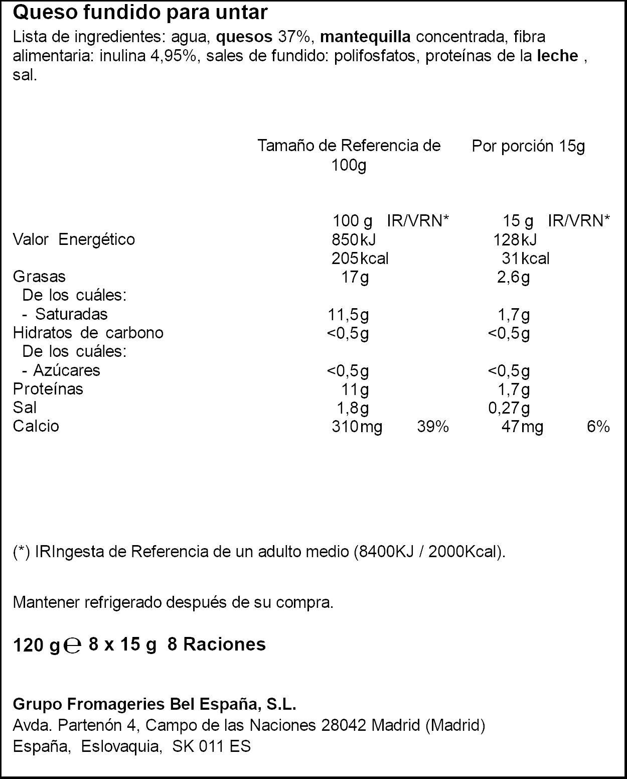 Queso en porciones s/lactosa La vaca que rie p8 120g