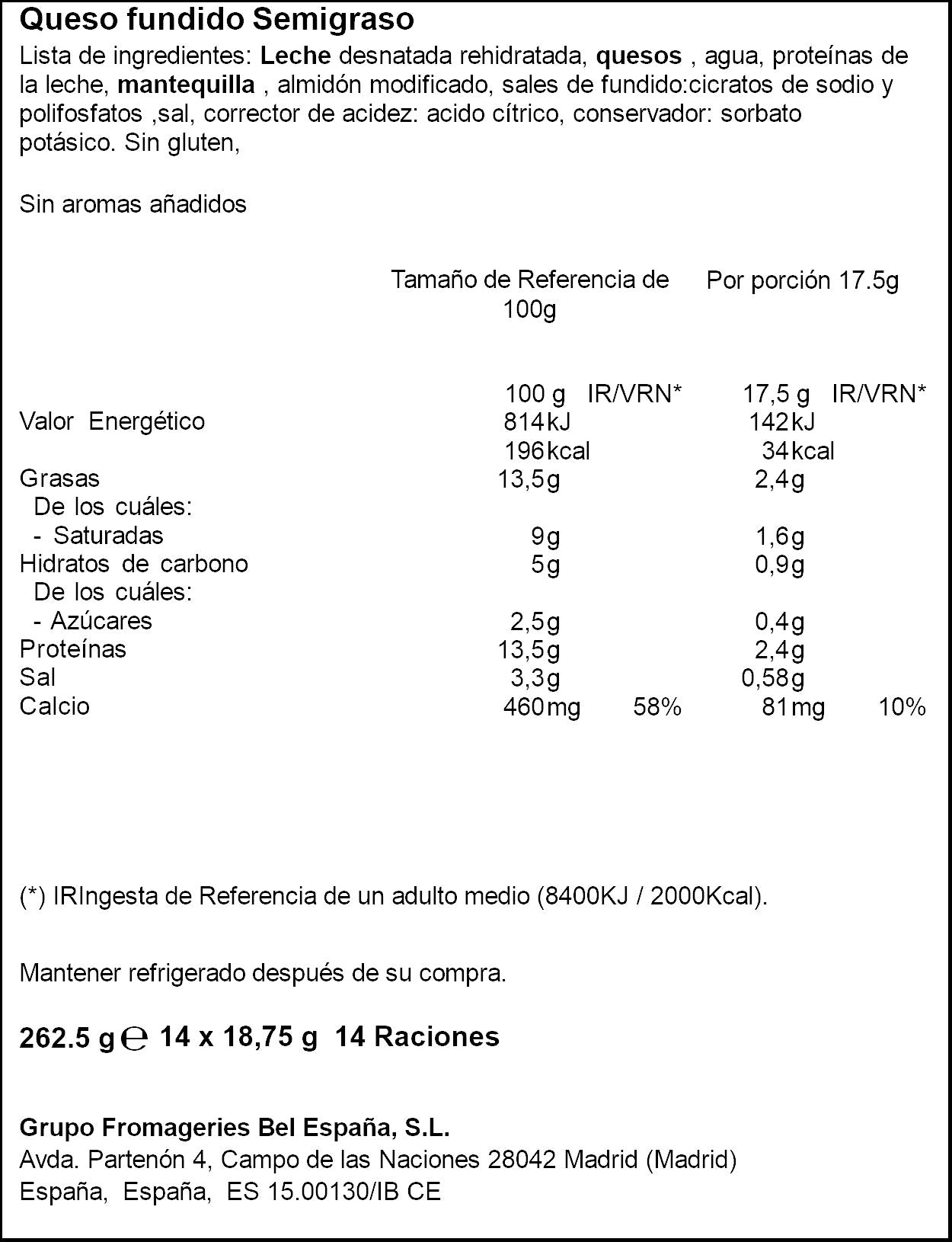 Queso fundido lonchas La vaca que rie p14 245g