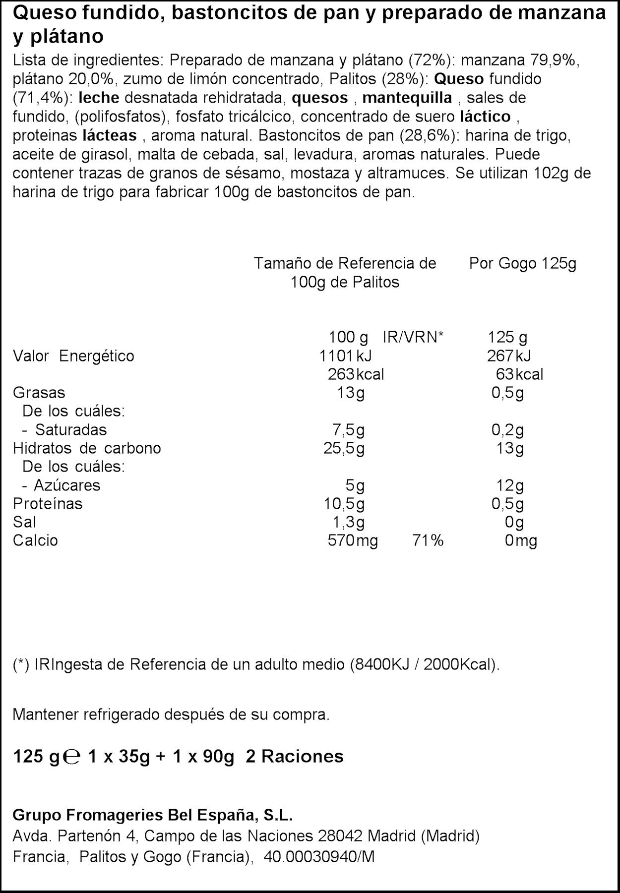 Pack meriendes Palitos crema de queso +  bolsa fruta gogo La vaca que rie 125g