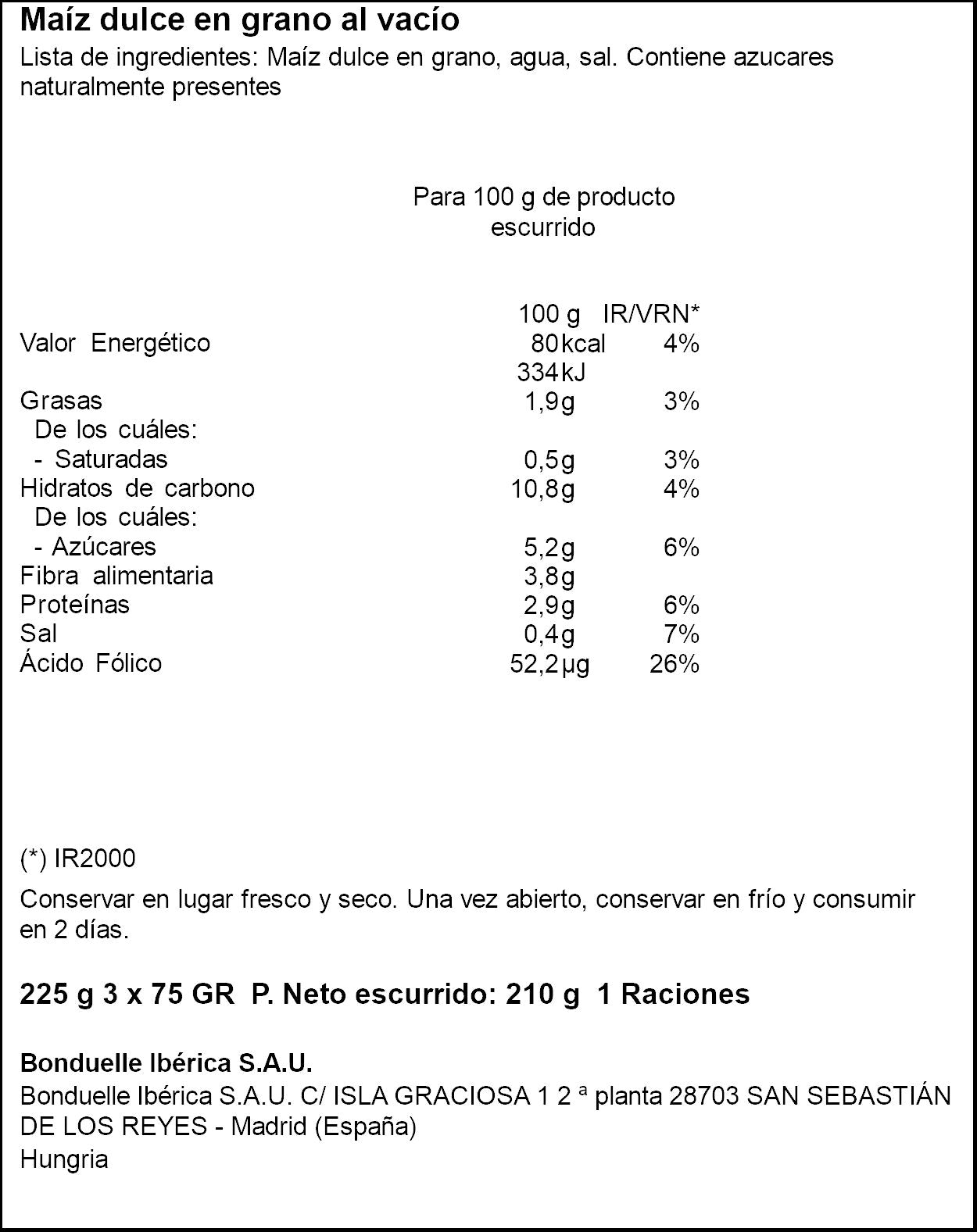 Maíz dulce grano lata Bonduelle p3 70g/u escurr
