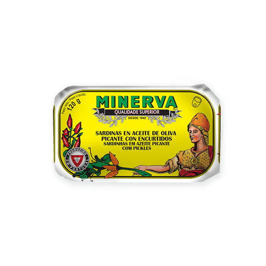 Sardina en aceite de oliva picante c/escurtidos lata Minerva 85g escurr La Despensa
