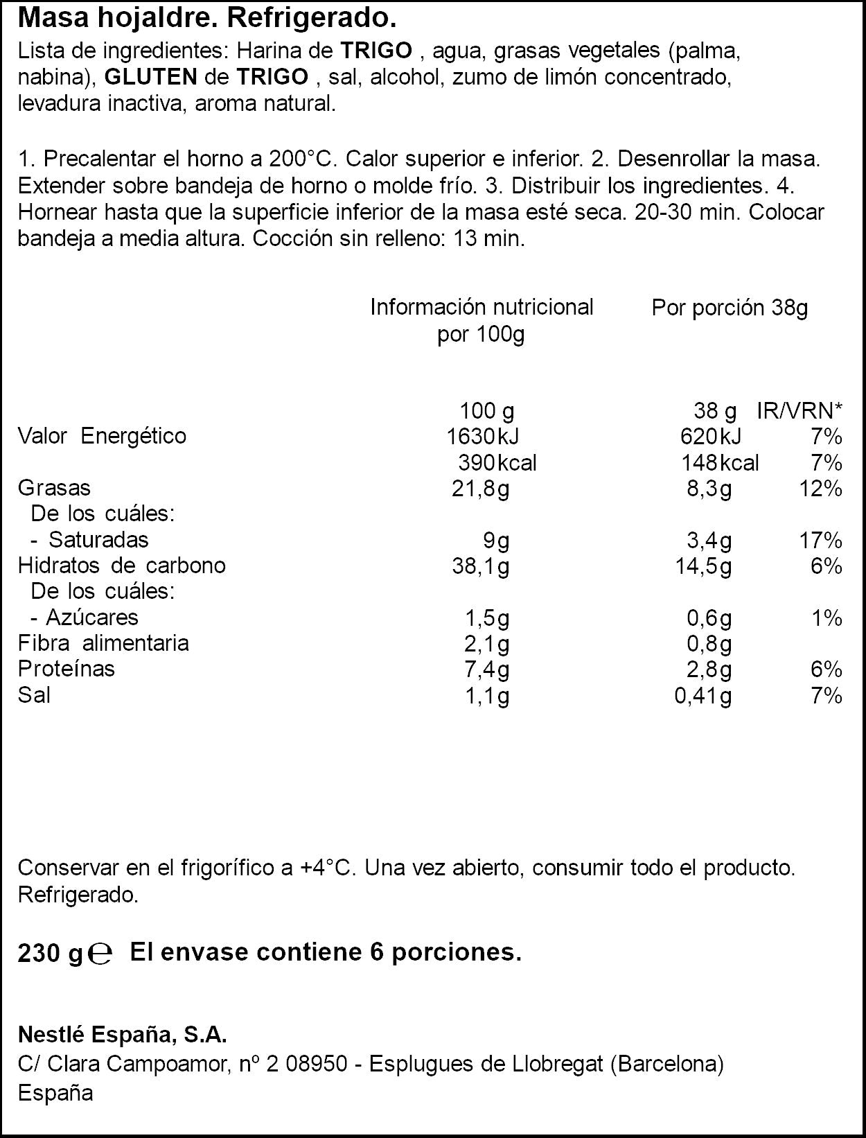 Masa hojaldre redonda Buitoni 230g