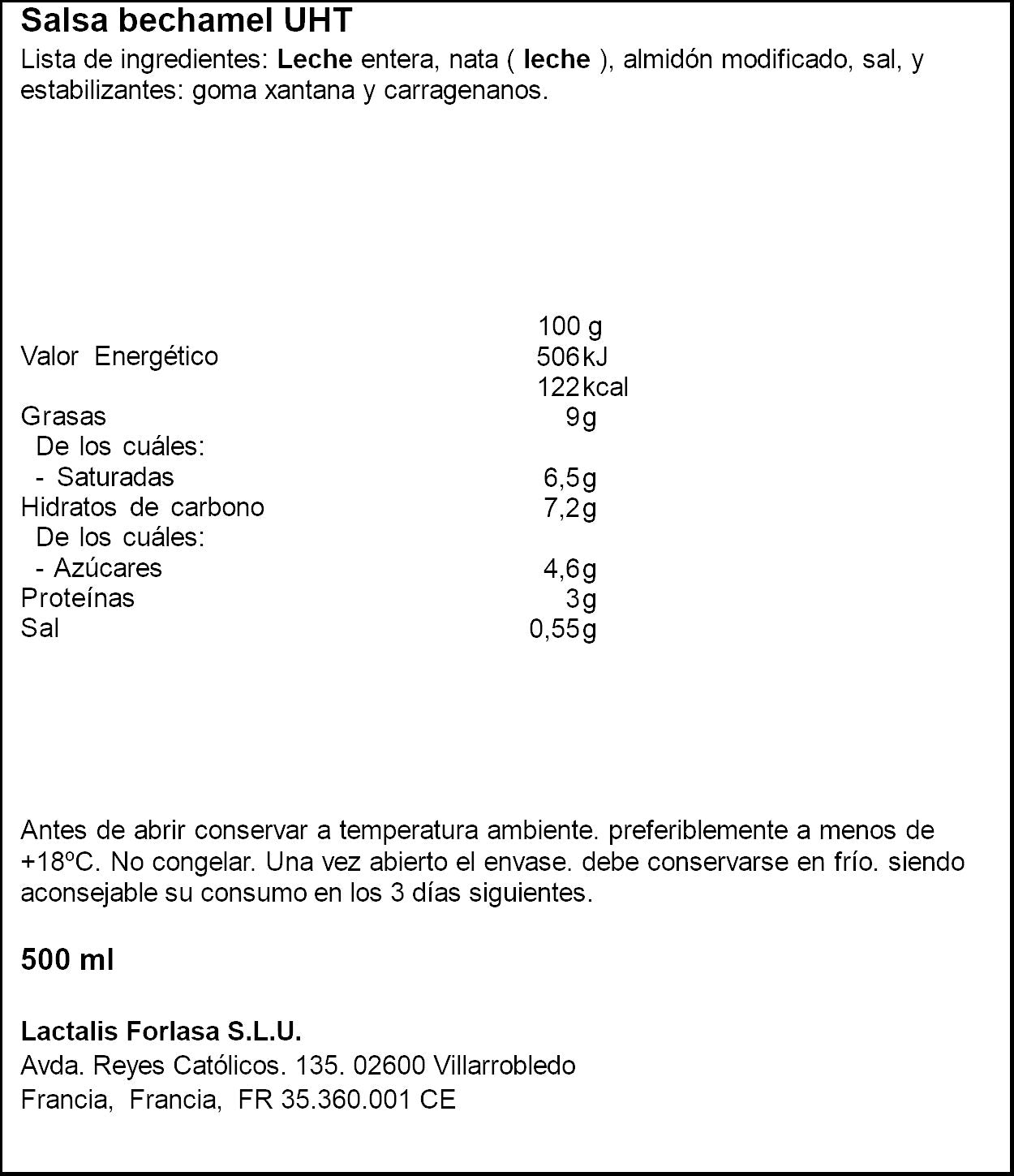 Salsa bechamel President p2 200ml/u