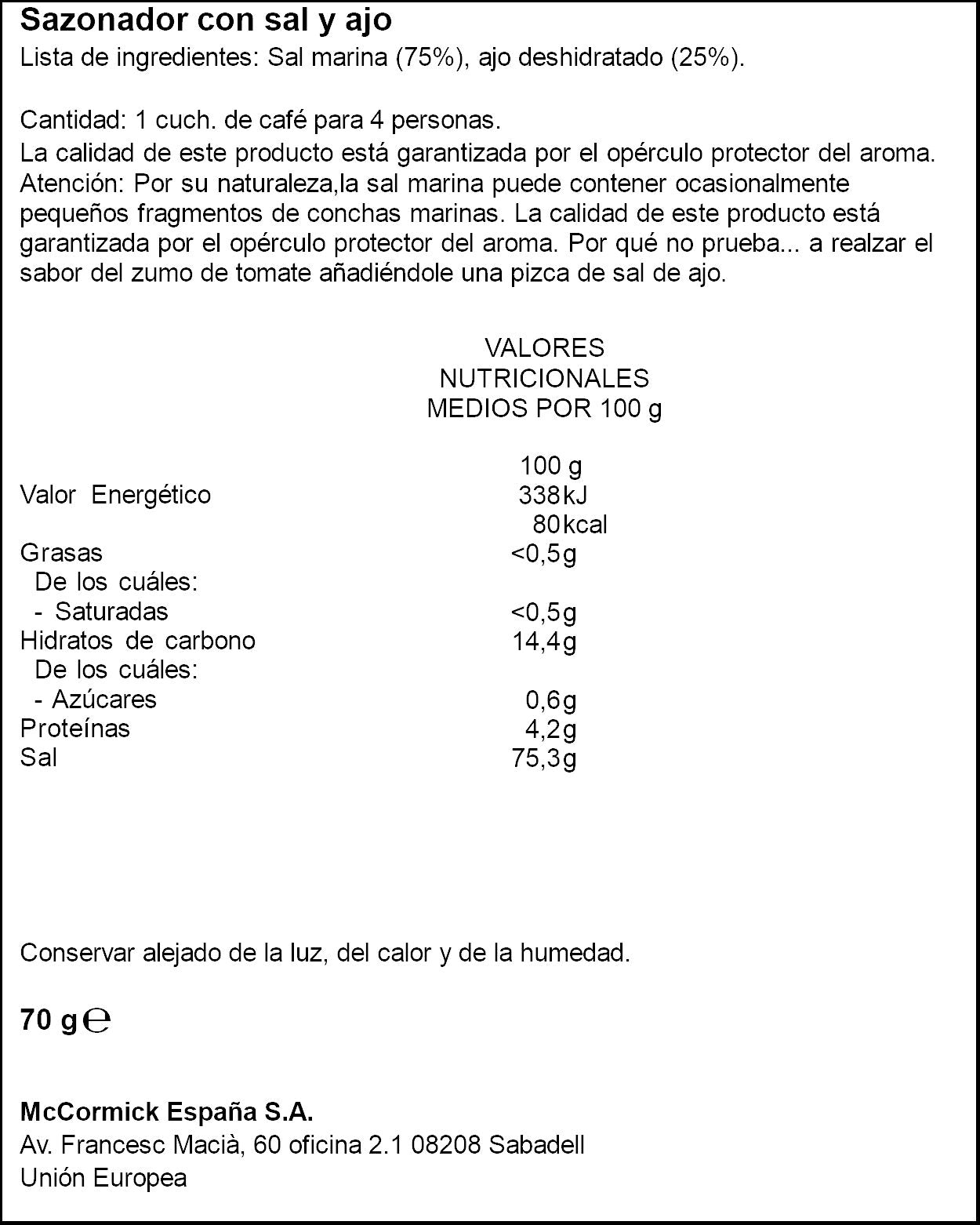 SAL DE AJO  DUCROS TC 70G