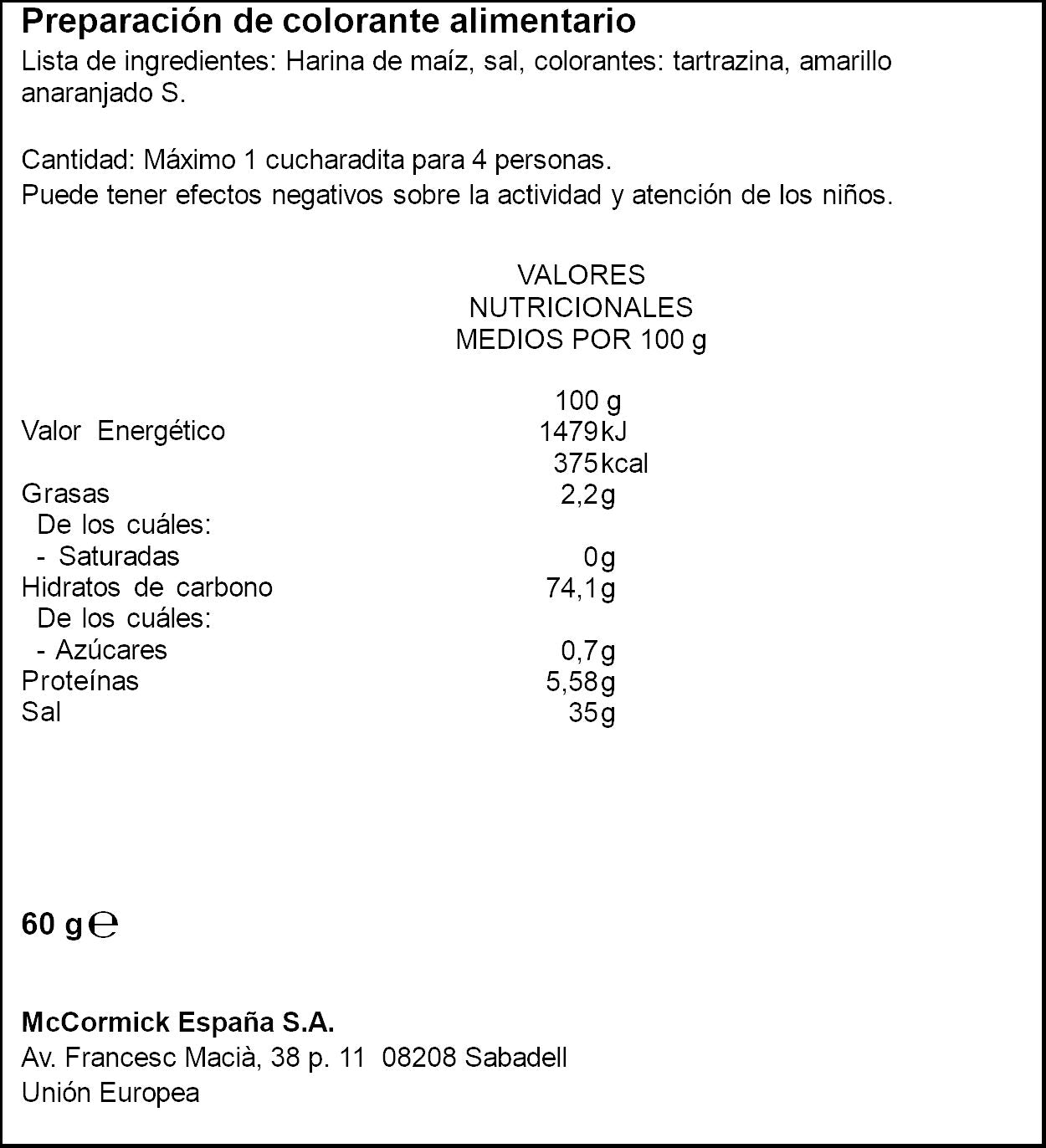 Colorante alimentario  Ducros 60g