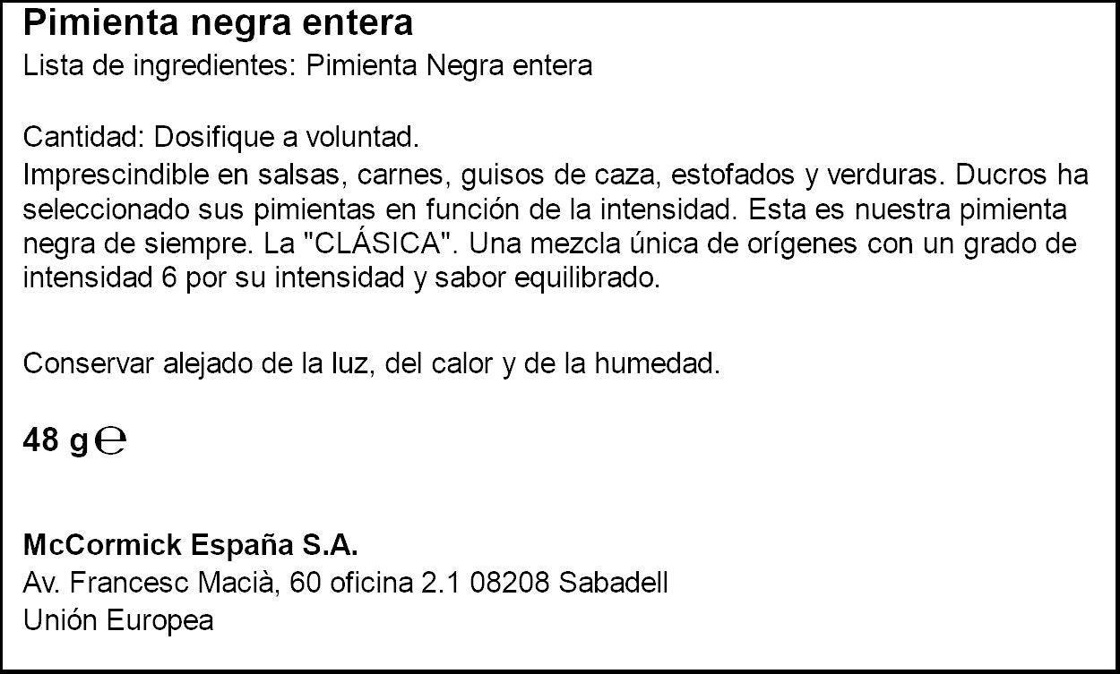 Pimienta negra entera Ducros 48g