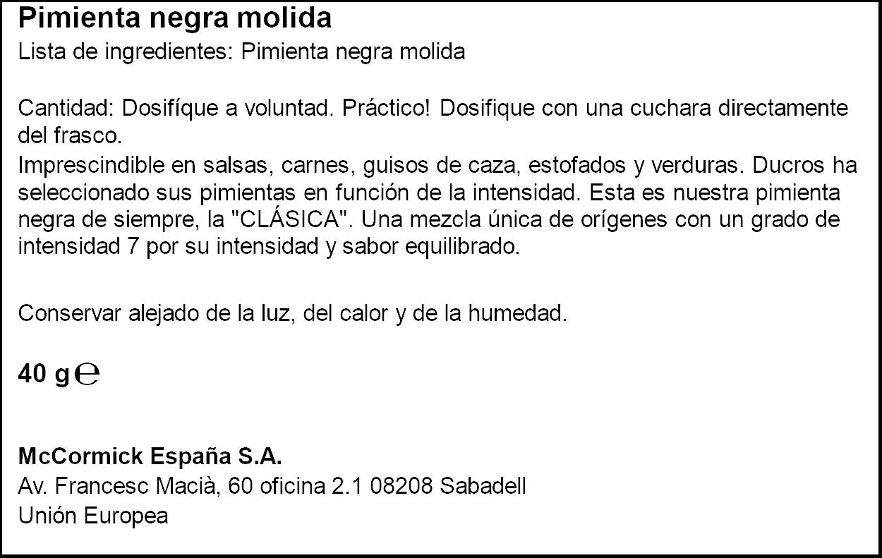 Pimienta negra molida Ducros 40g