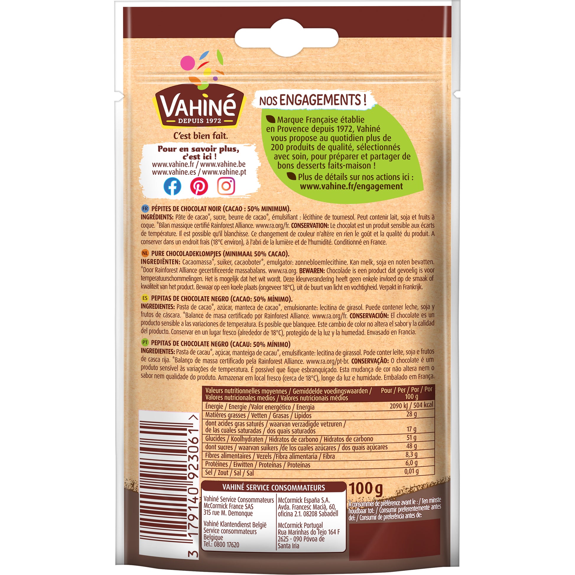 Decoración postres perlitas chocolate Vahiné 100g