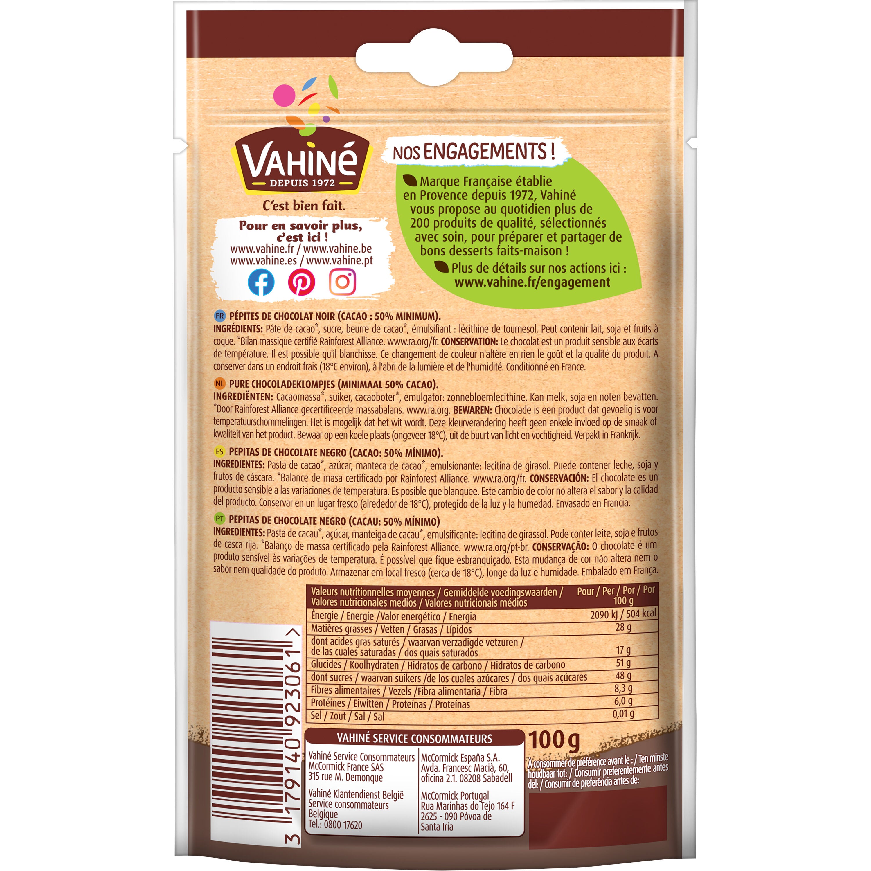 Decoración postres perlitas chocolate Vahiné 100g