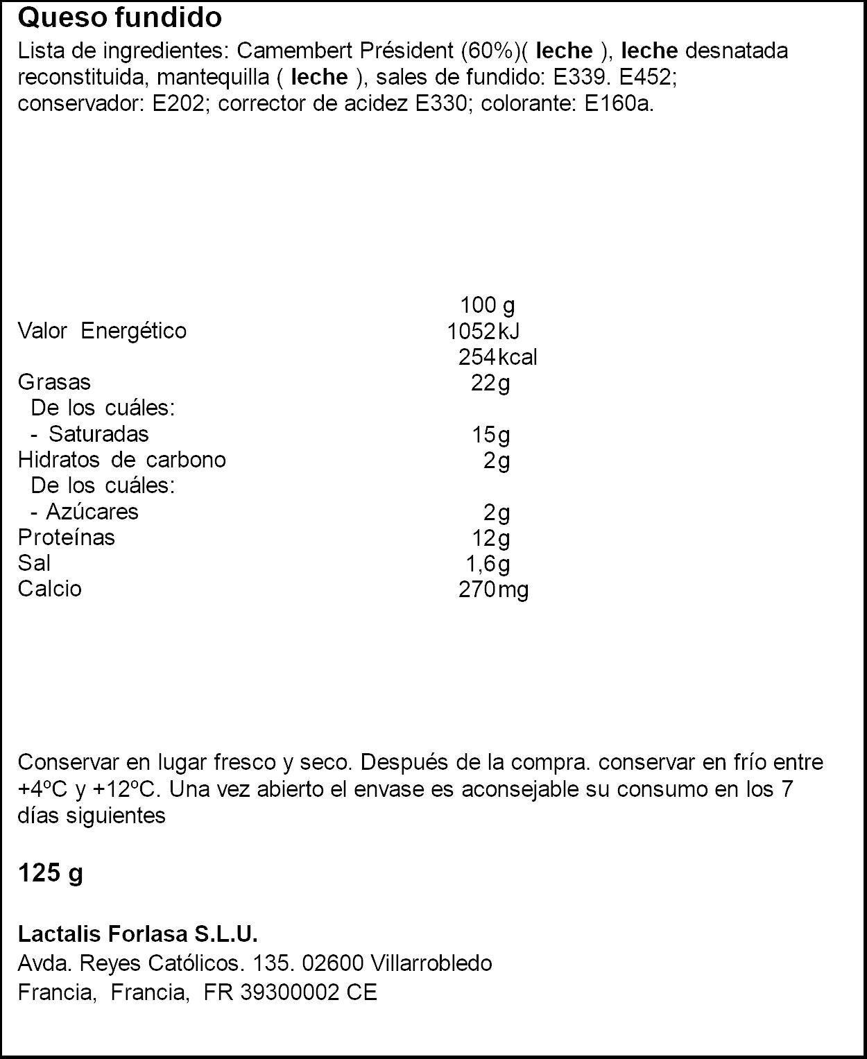 Crema de queso camembert Président 125g