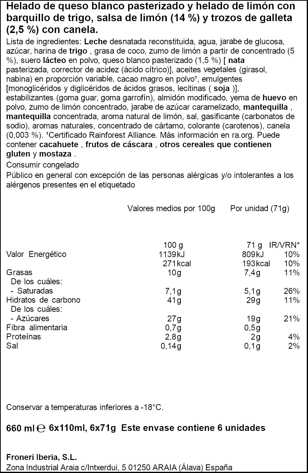 Cono helado lemon cheesecake Extreme p6x110ml