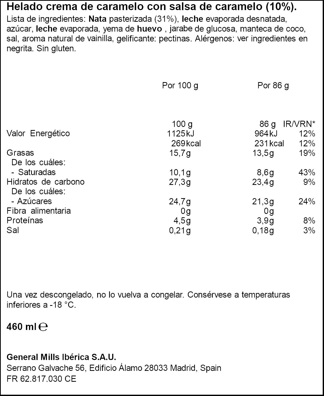 Tarrina dulce de leche Haagen dazs 460ml