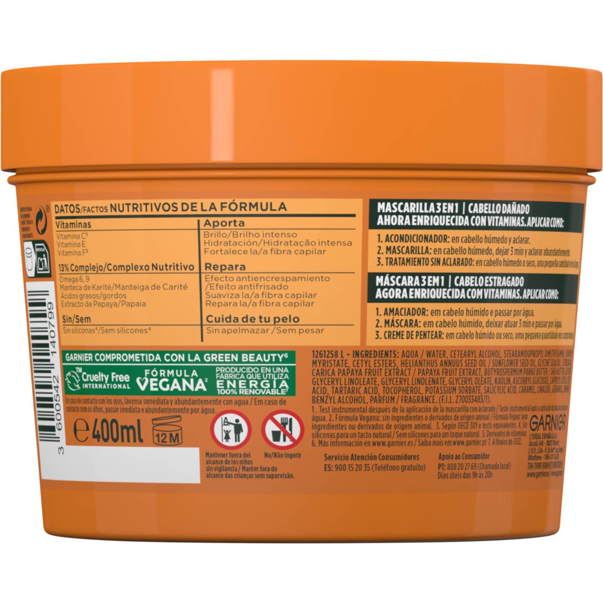 Mascarilla papaya Fructis 390ml