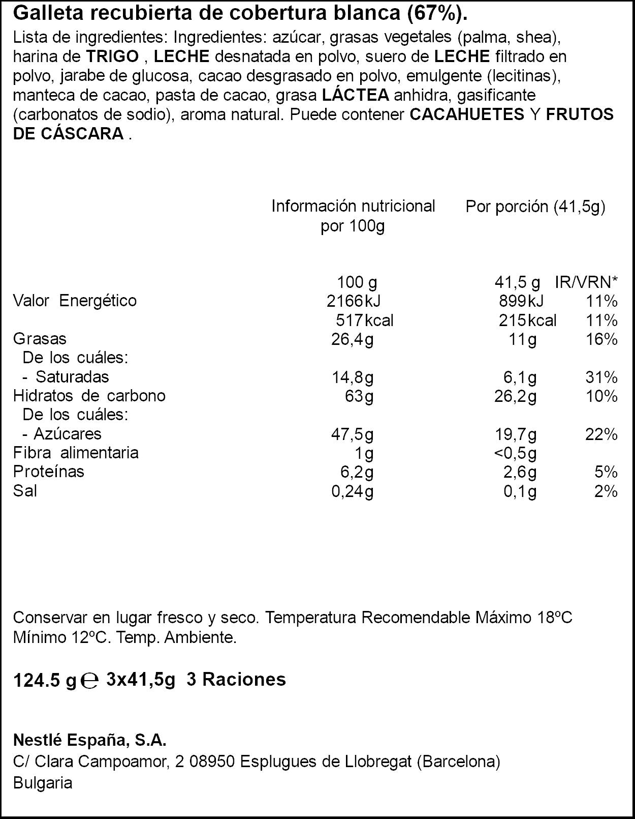 Chocolatina c/galleta choco blanco Kit kat p3 124.5g