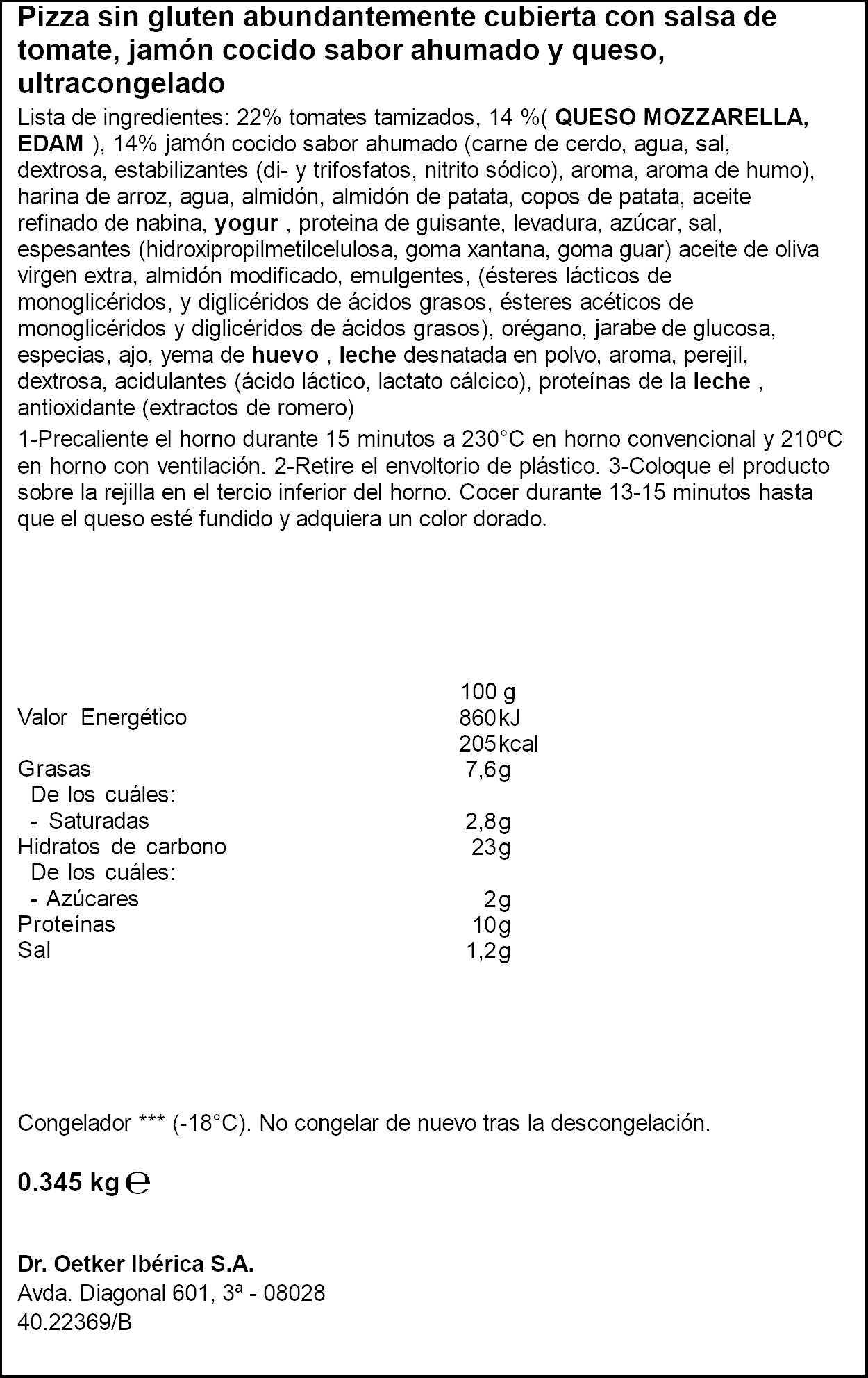 Pizza prosciutto s/gluten Dr oetker 345g