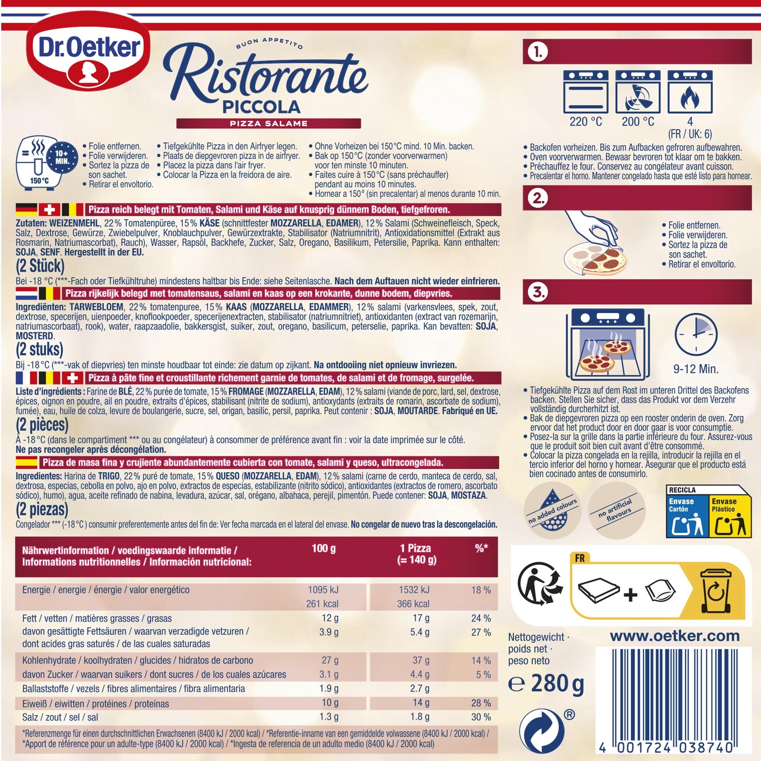 Pizza ristorante piccola salami Dr oetker 270g