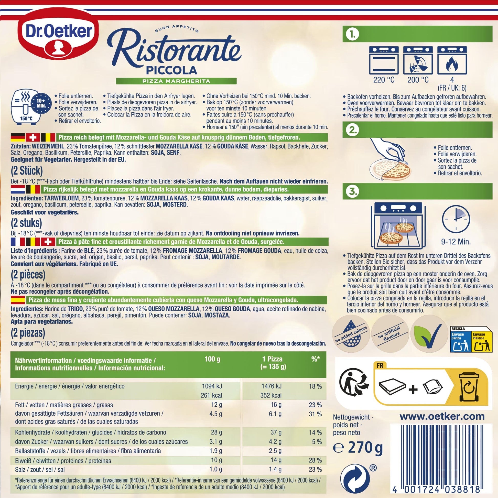Pizza ristorante piccola margarita Dr oetker 270g