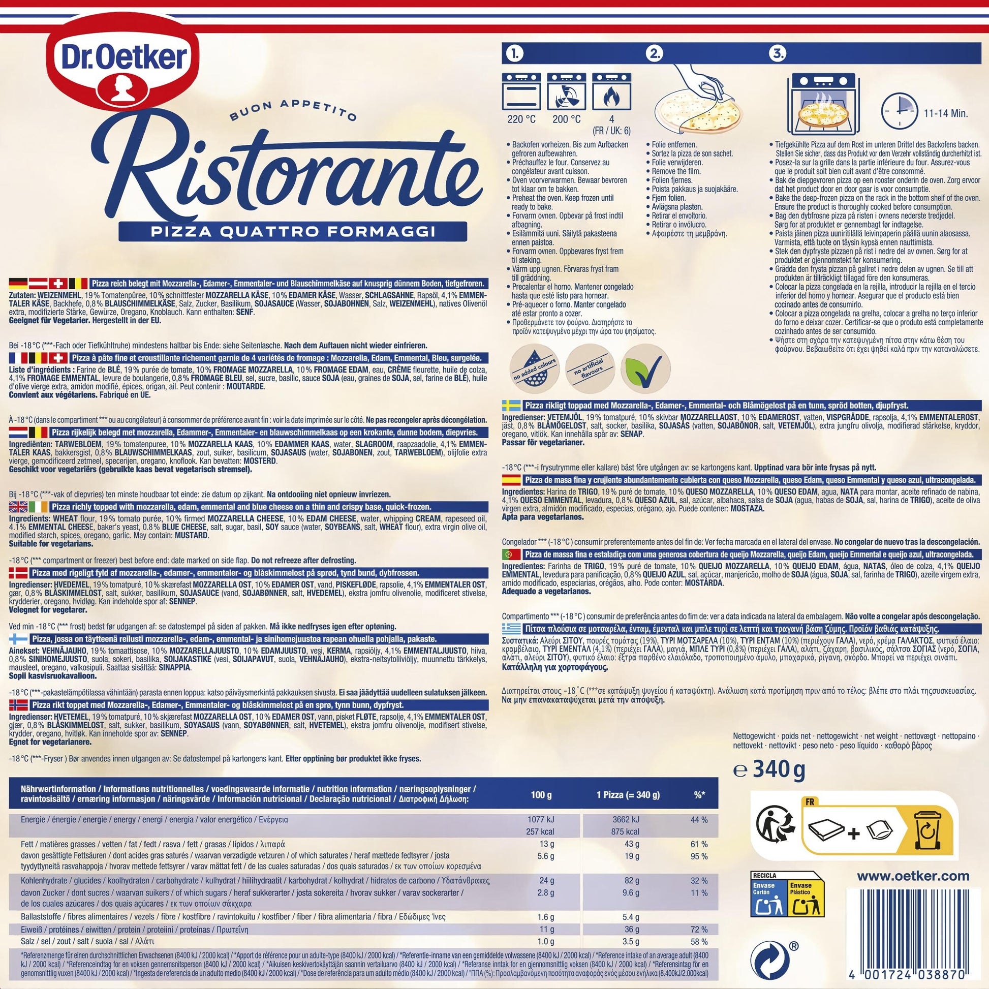 Pizza 4 quesos ristorante Dr oetker 340g