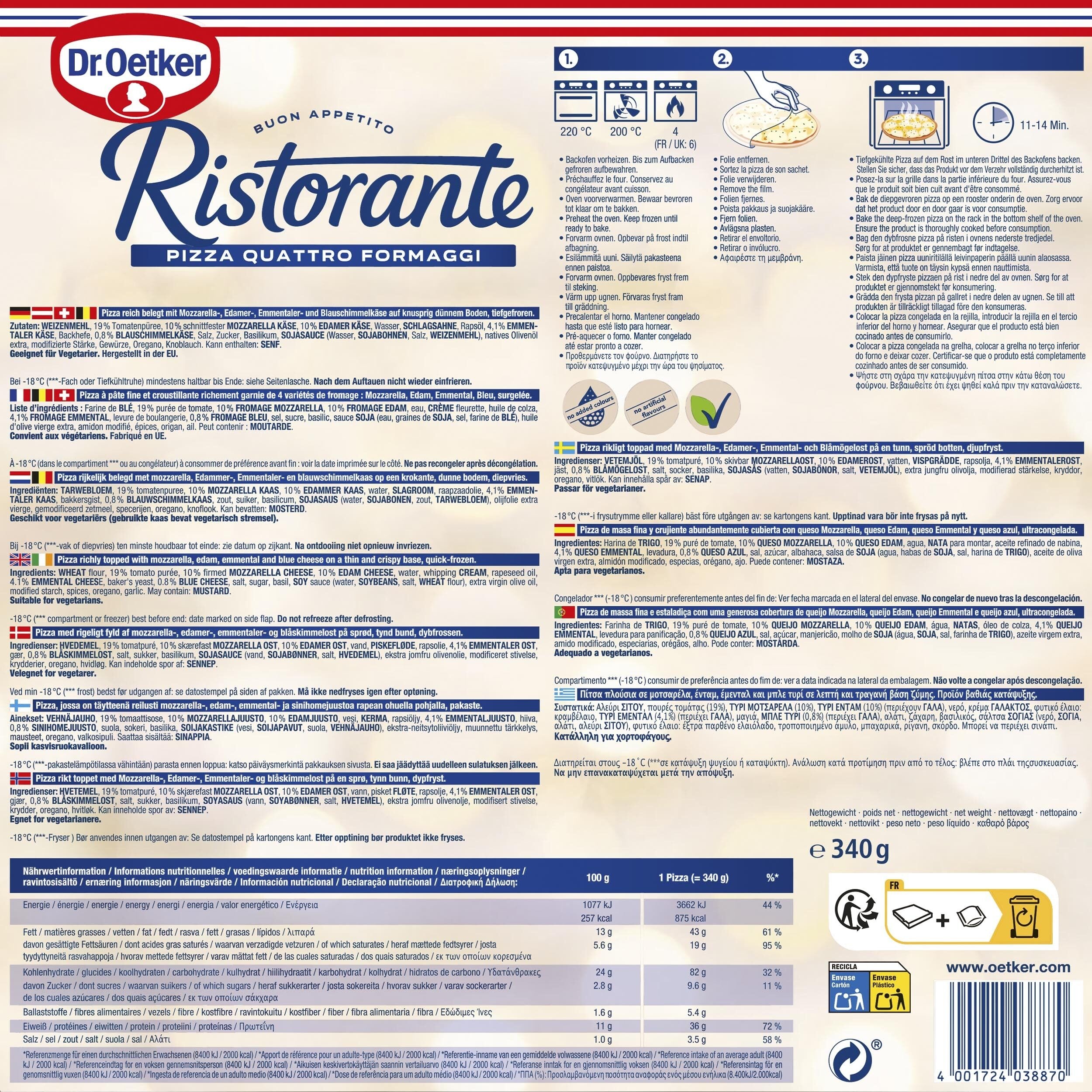 Pizza 4 quesos ristorante Dr oetker 340g