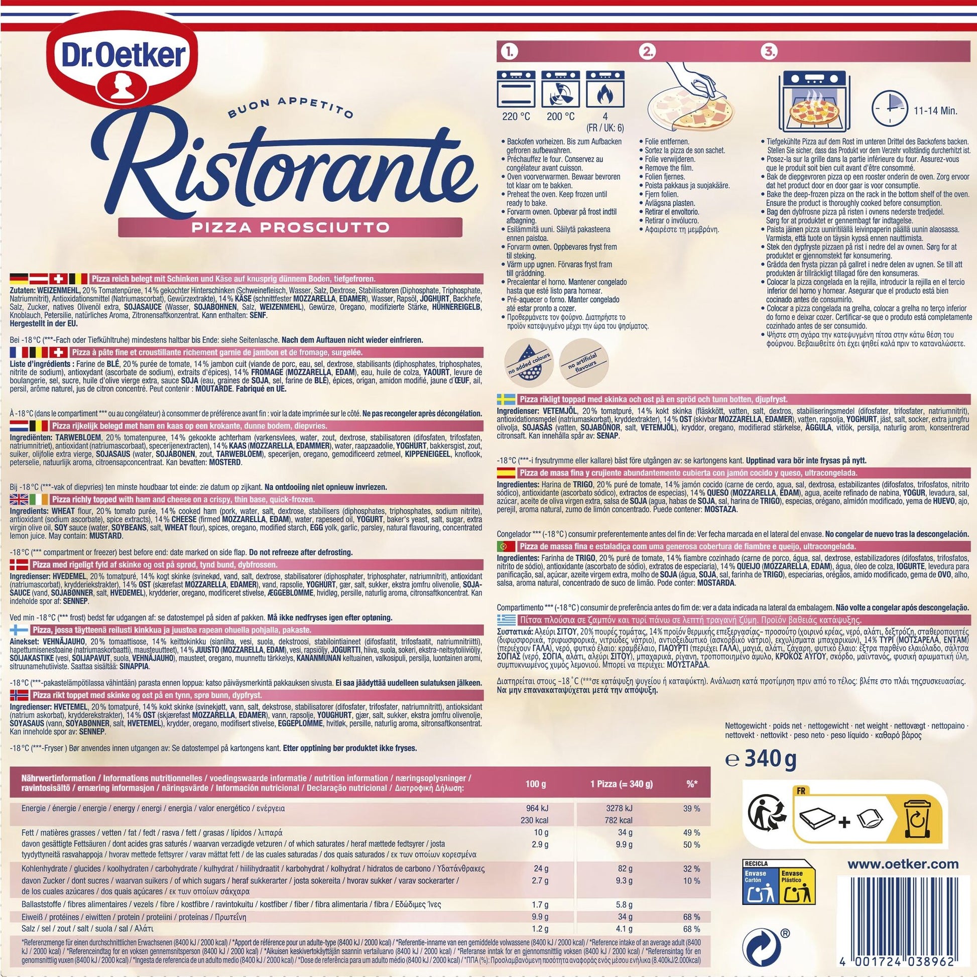 Pizza jamon queso ristorante Dr oetker 340g