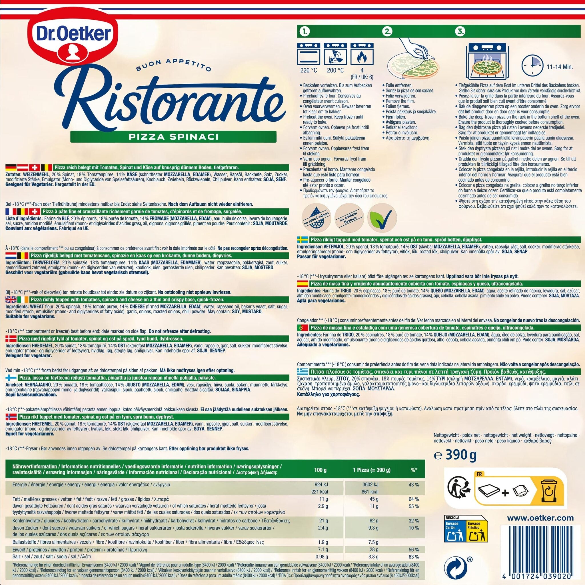 Pizza espinaca ristorante Dr oetker 390g