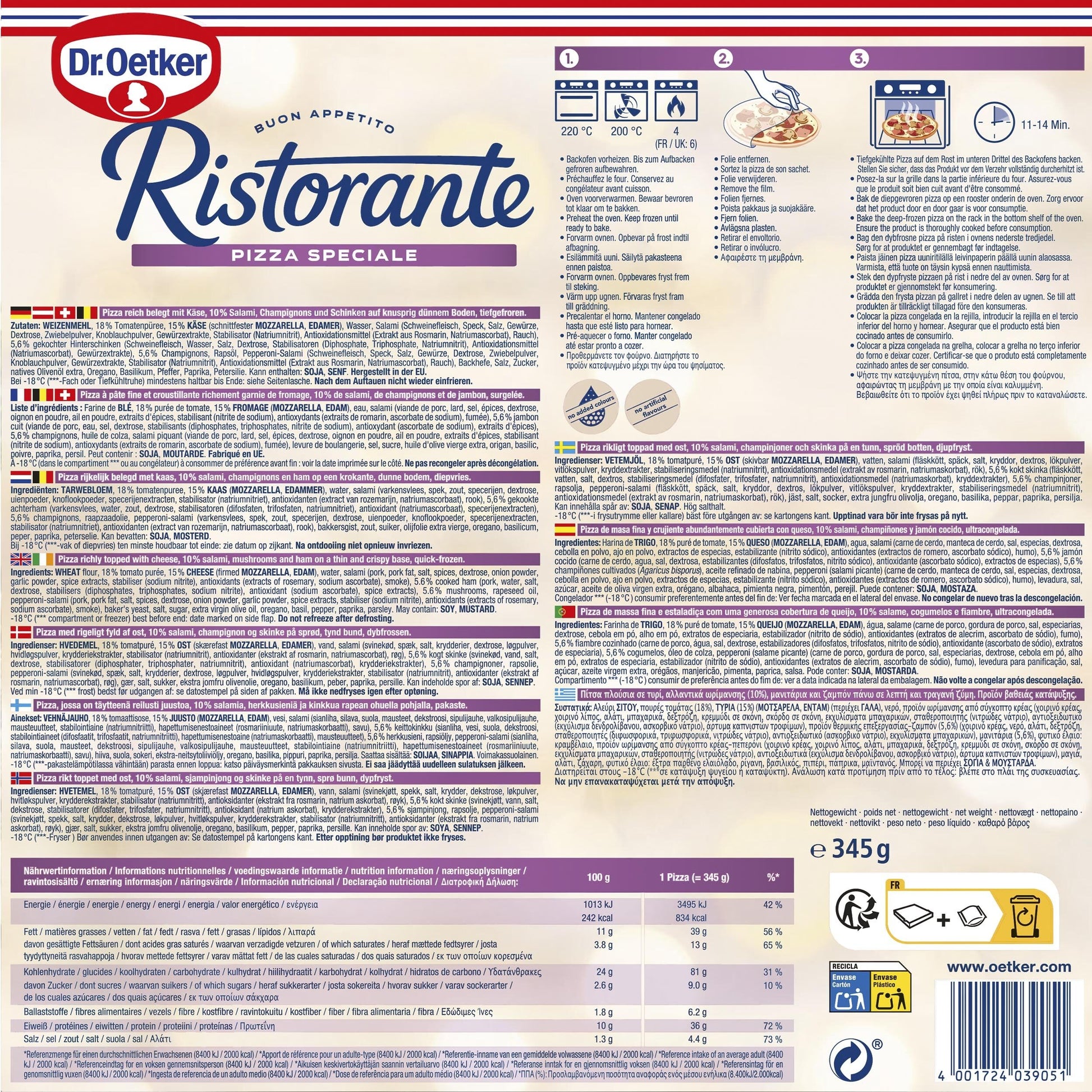 Pizza speciale ristorante Dr oetker 345g
