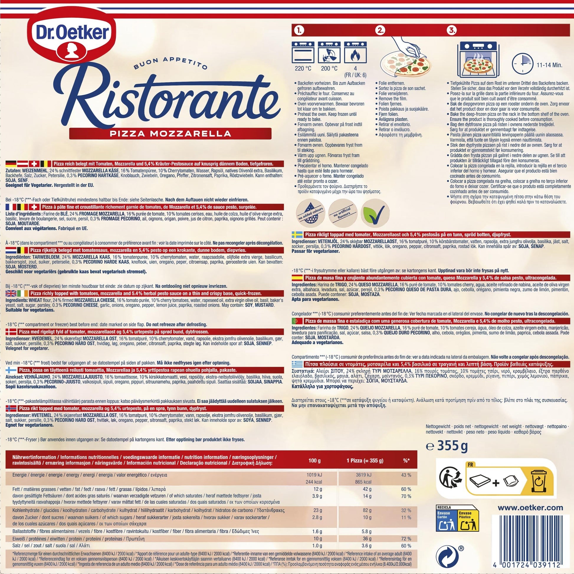 Pizza mozzarella ristorante Dr oetker 355g