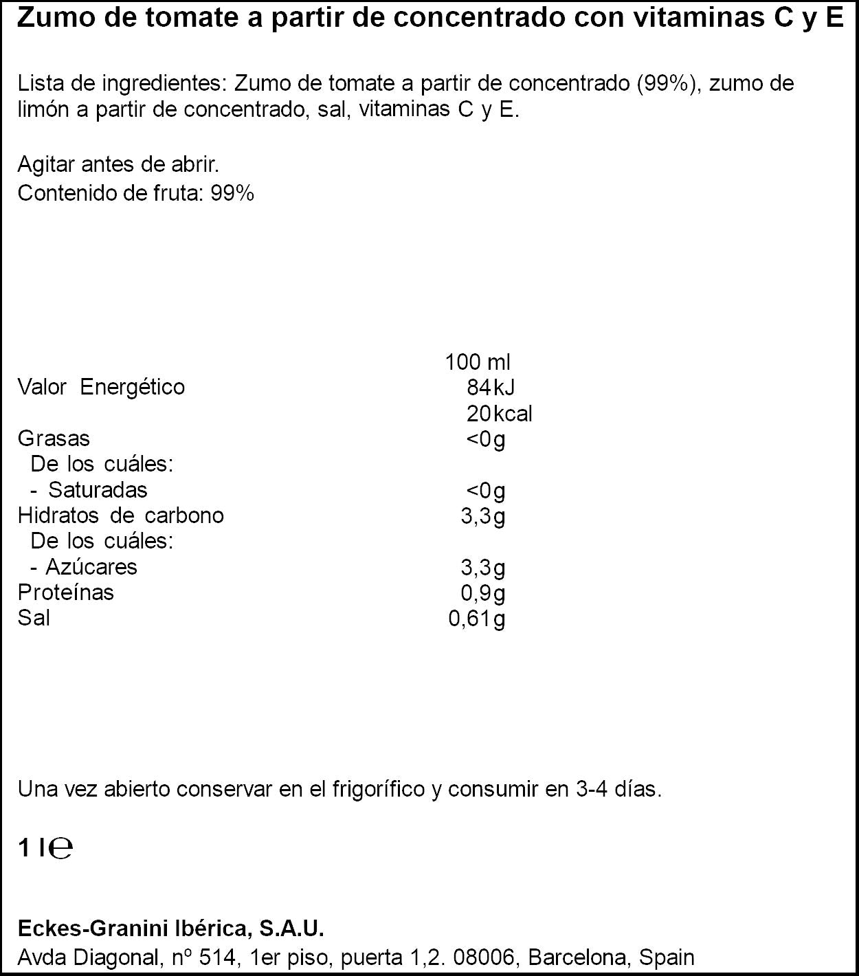 Zumo concentrado tomate Granini 1l