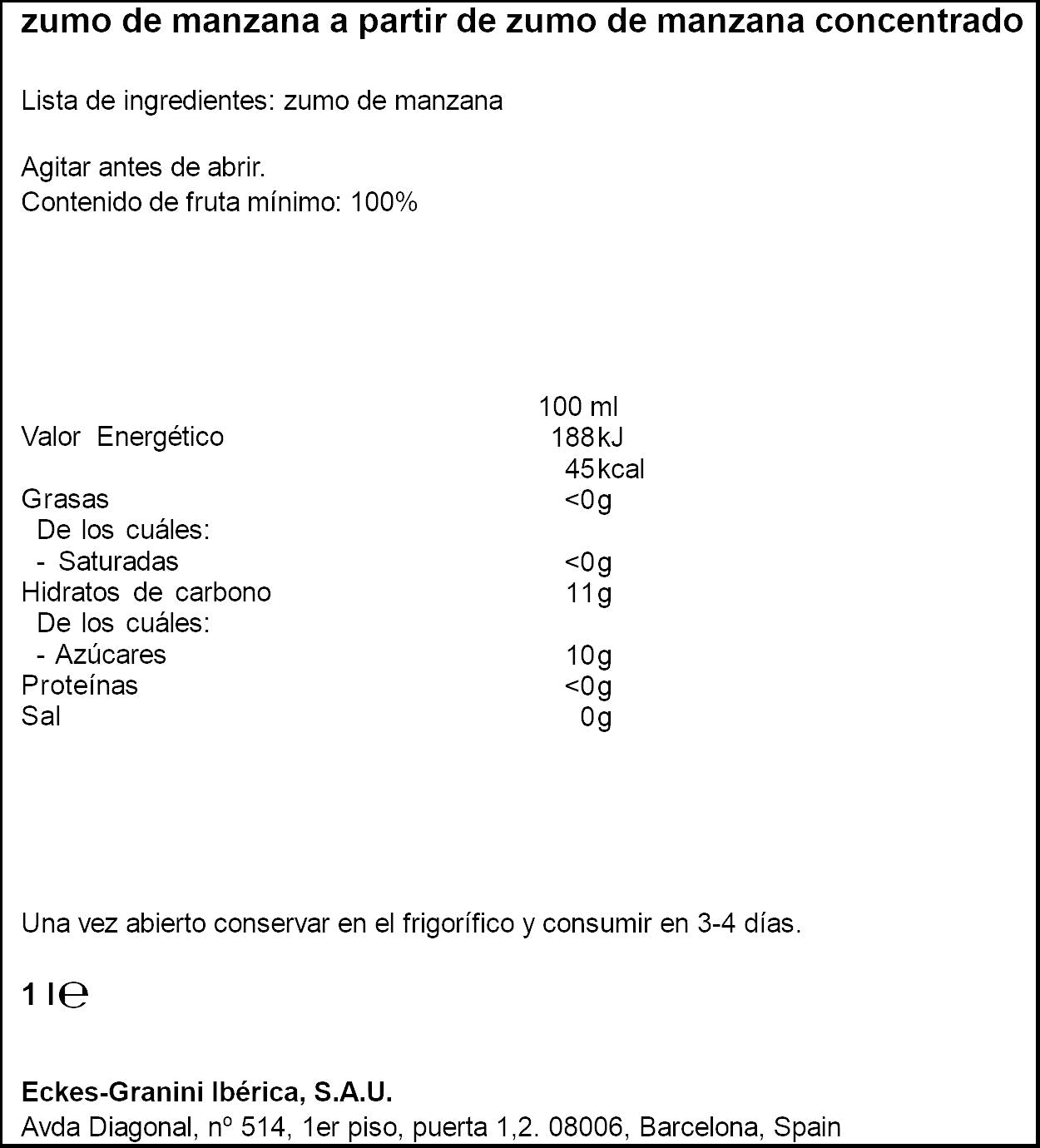 Zumo concentrado manzana 100% Granini 1l