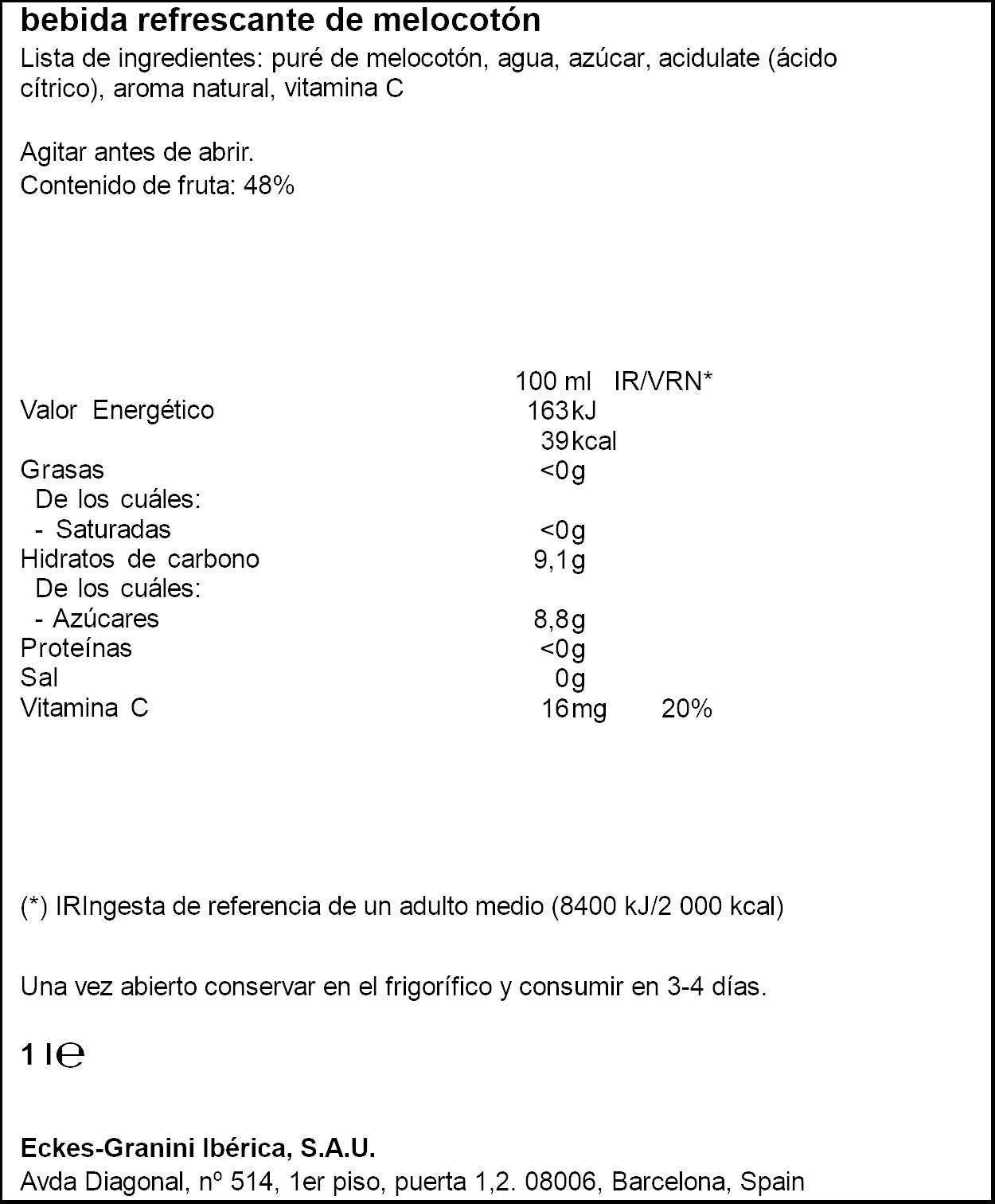 Bebida refresc zumo melocoton c/azuc Granini 1l
