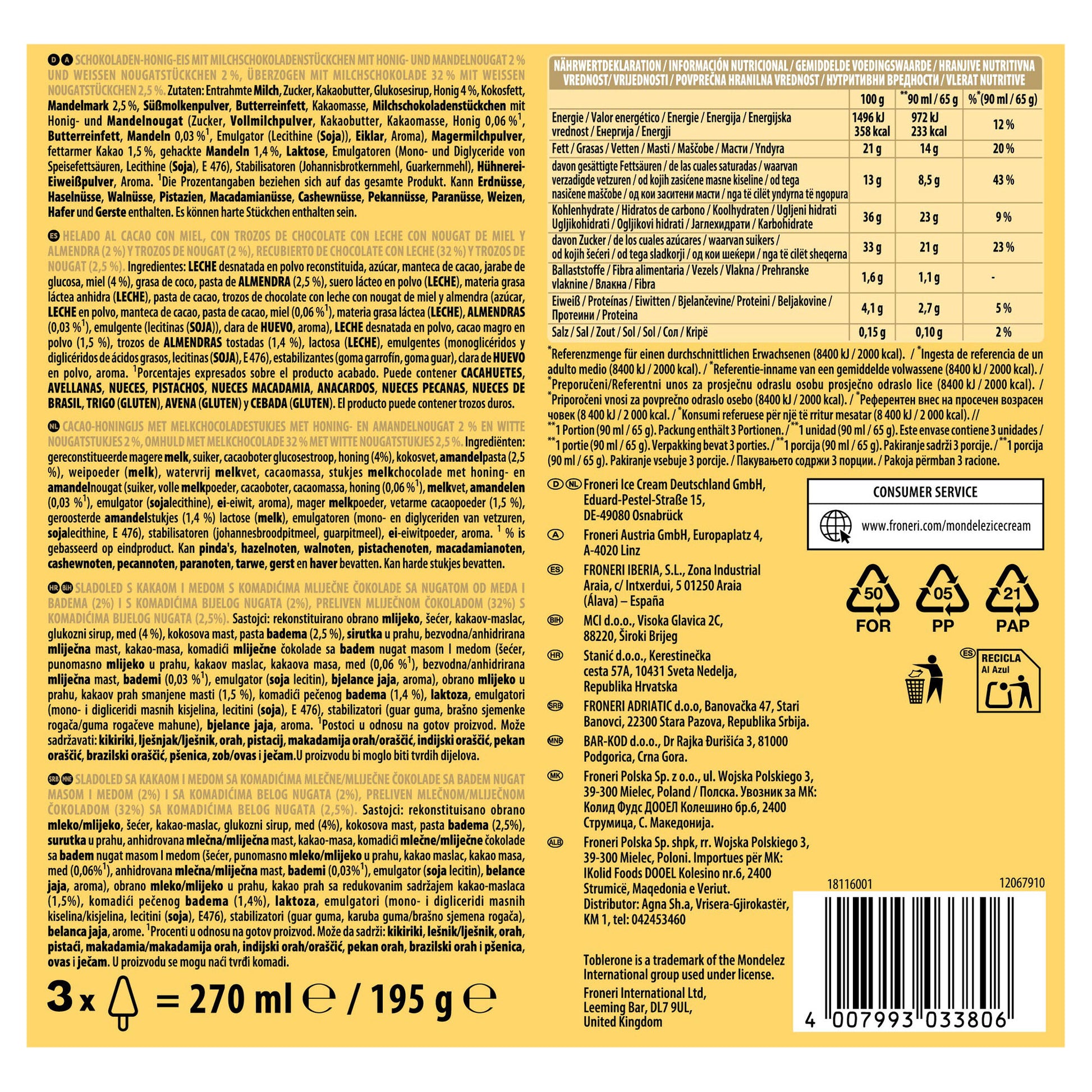 Bombon toblerone p3x90ml