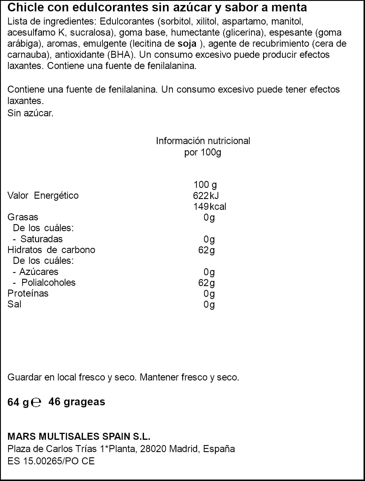 Chicle hierbabuena s/az bote Orbit 46u 64g
