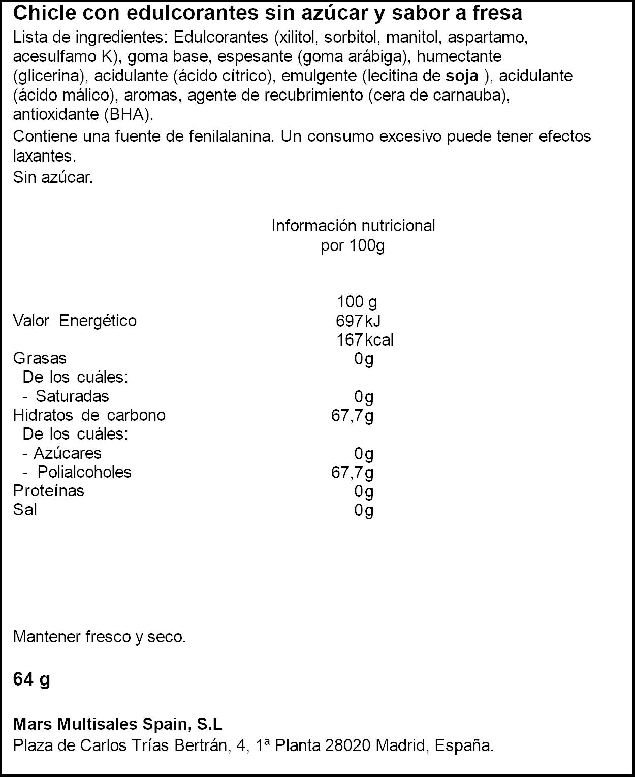 Chicles fresa s/az bote Orbit 46u 64g