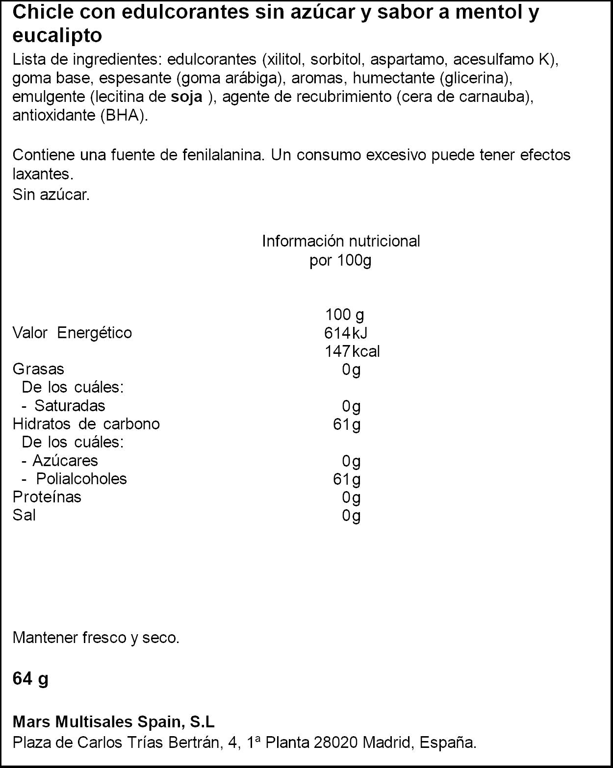 Chicle eucalipto s/az bote Orbit 46u 64g
